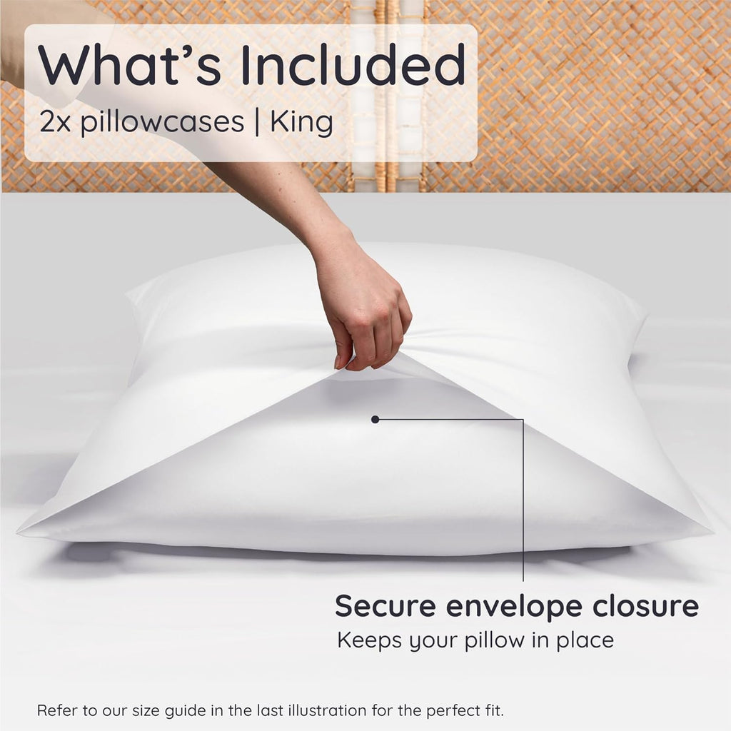 Bambaw 100% Viscose Derived from Bamboo King Pillowcases – Set of 2 Cooling Pillow Cases with Envelope Closure, White King Pillow Cases Set…