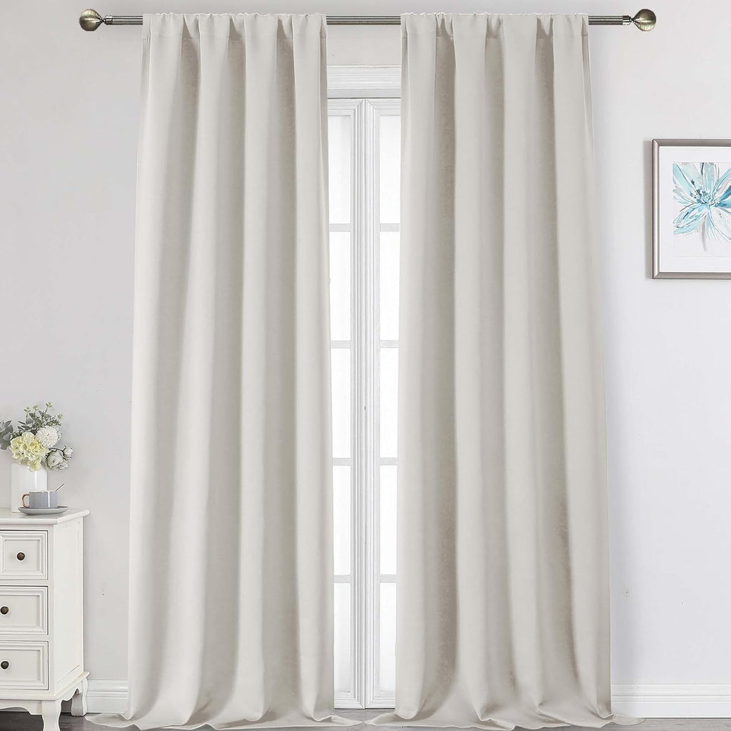 WelvetBLK Extra Long Natural Curtains for Bedroom Living Room 108 Inches Long 2 Panels Set, Soft Solid Light Filtering Thermal Insulated Wi…