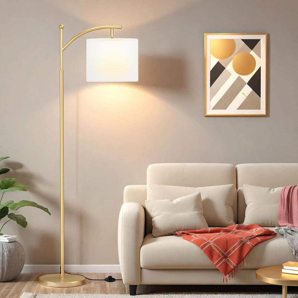 Ambimall 60" Floor Lamp for Living Room with 3 Color Temperatures, Adjustable White Shade with Gold Pole, Tall Lamp for Bedroom Office…