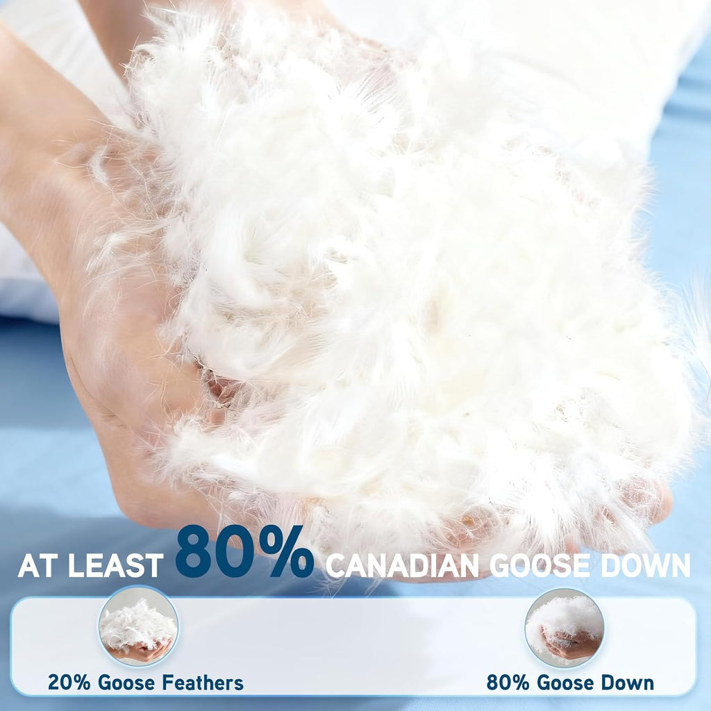 LORESNUG Luxury Canadian White Goose Down Pillows, Soft 1650+ Fill Power with 100% Cotton Shell Down Pillow, 80% Goose Down and 20%…