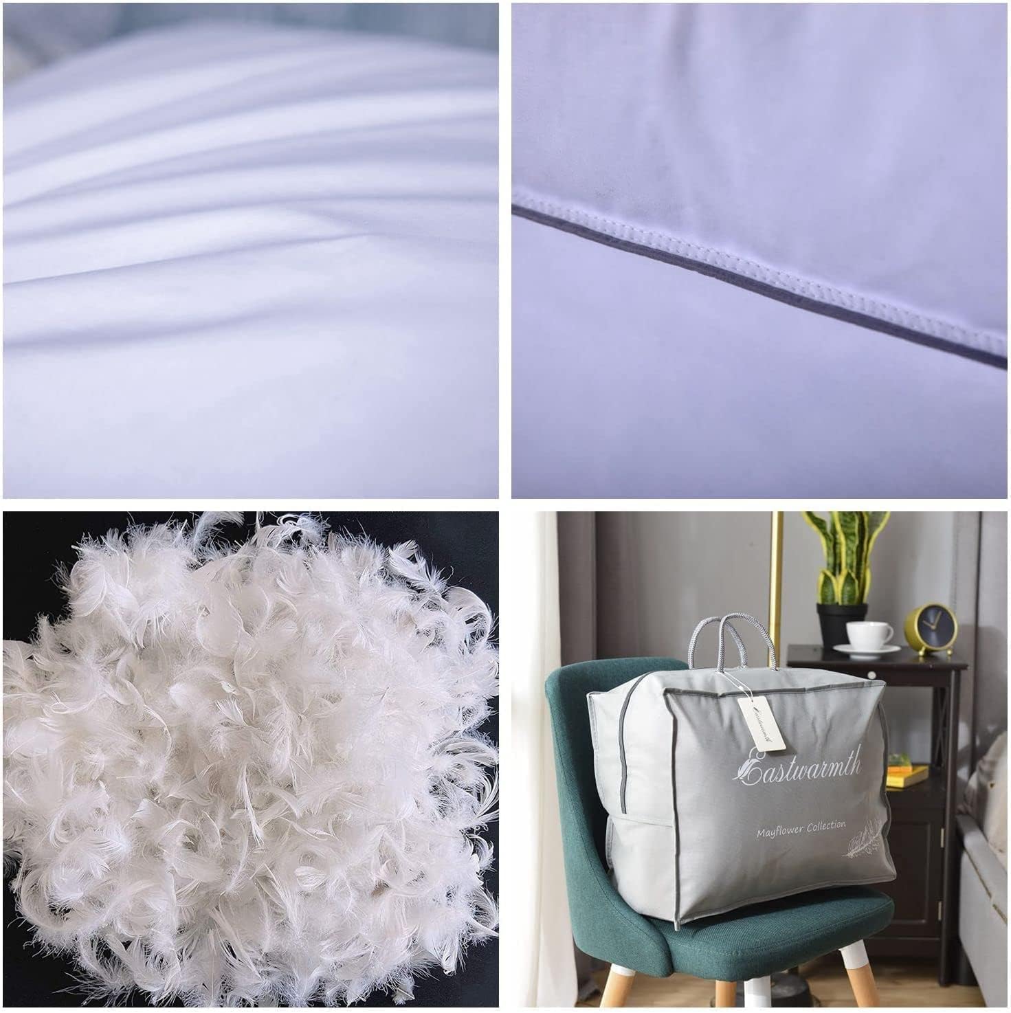 Eastwarmth Goose Feathers Down Pillows for Sleeping, Hotel Collection Bed Pillow with Grey Piping Queen Size (20X30IN) 1 Pack 1 Pack 44oz C…