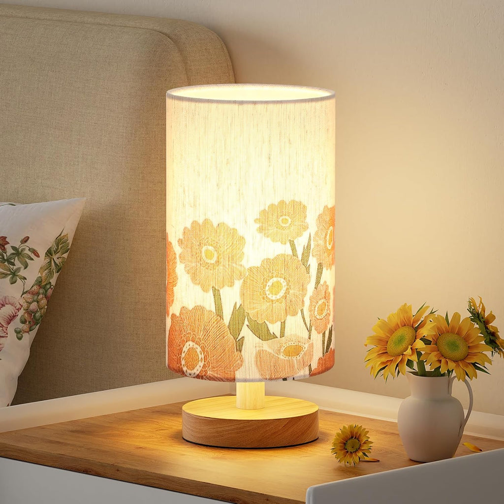 Fenmzee Sunflower Table Lamp for Bedroom - Inline Control, Small Bedside Lamp with 3000K A15 LED Blub, Easy Assembly (Sunflower Cream…
