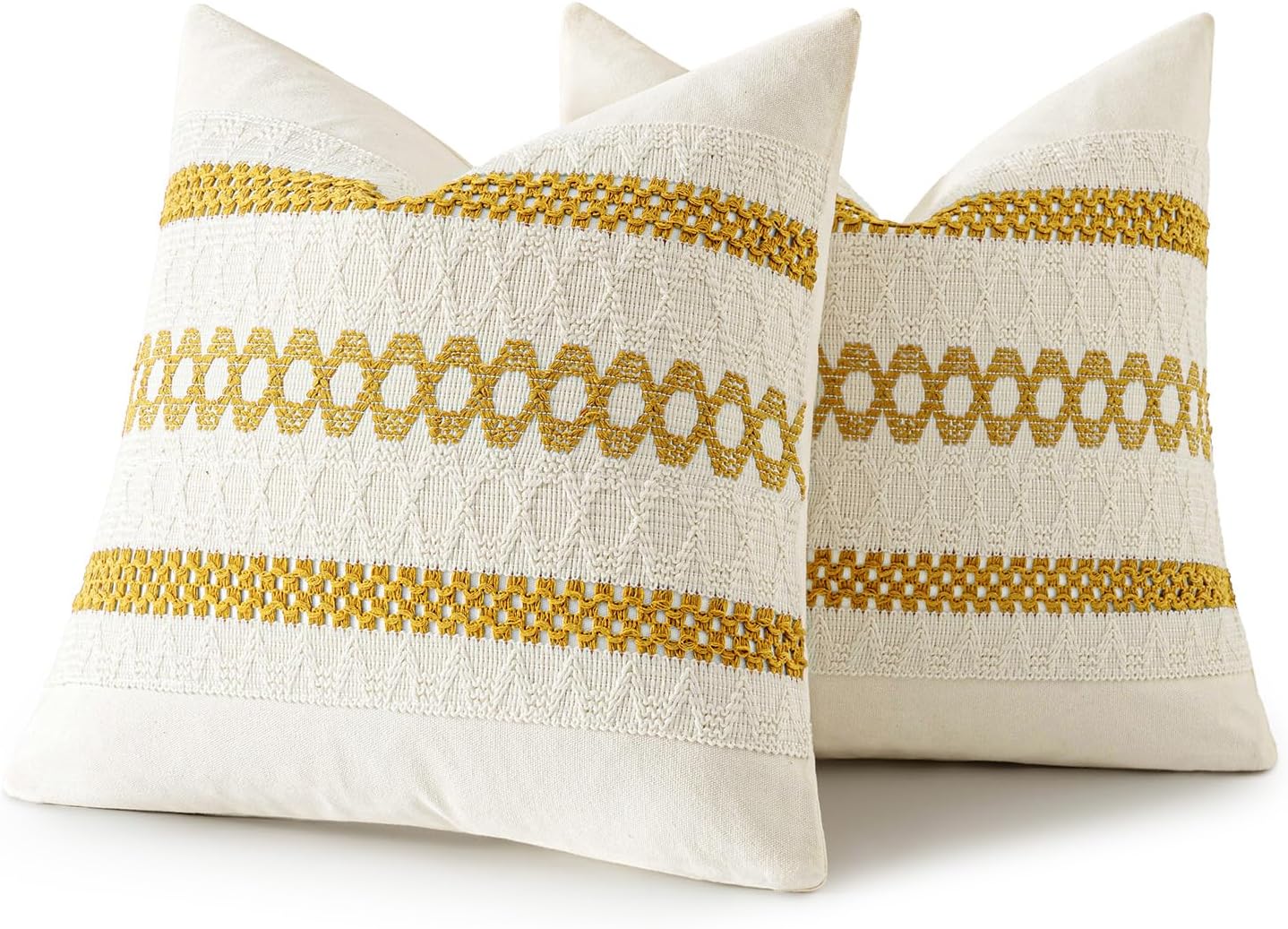 MIULEE Set of 2 Mustard Yellow Boho Decorative Pillow Covers 20x20 Inch Farmhouse Rustic Couch Throw Pillows Modern Spring Cotton Cushion…