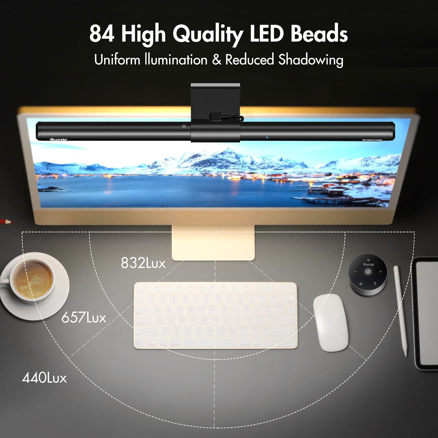 Quntis Monitor Light Bar with Remote, Fit for Curved Monitors/Camera Base, Eye-comfort Computer Screen Light Bar, Auto-Dimming Dimmable…