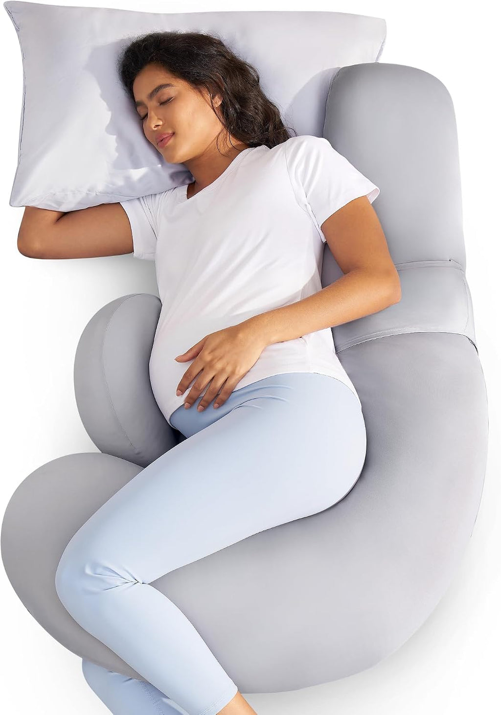 Momcozy Cooling Pregnancy Pillow, Original F Shaped Maternity Pillow for Pregnant Women with Adjustable Wedge Pillow, Full Body Support Preg…