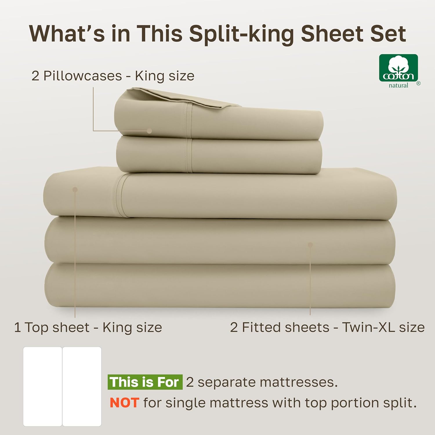 CaliforniaDesignDen California Design Den Soft 100% Cotton Bed Sheets Split King Size Set, 400 TC Good Housekeeping Award Winner, Silky Smo…