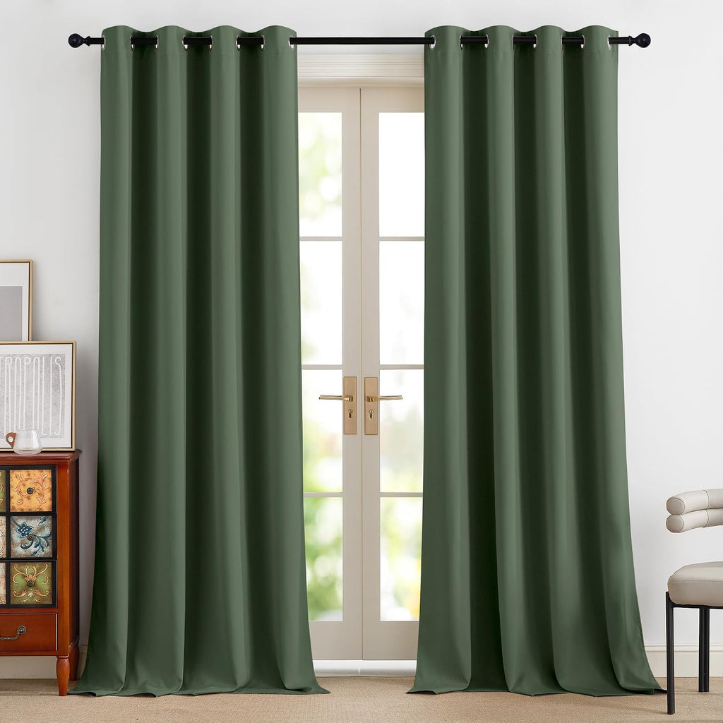 NICETOWN 100% Blackout Greyish Green Window Curtains 96 inches Long 2 Panels Set for Bedroom, Thermal Insulated Grommet Drapes, Room…