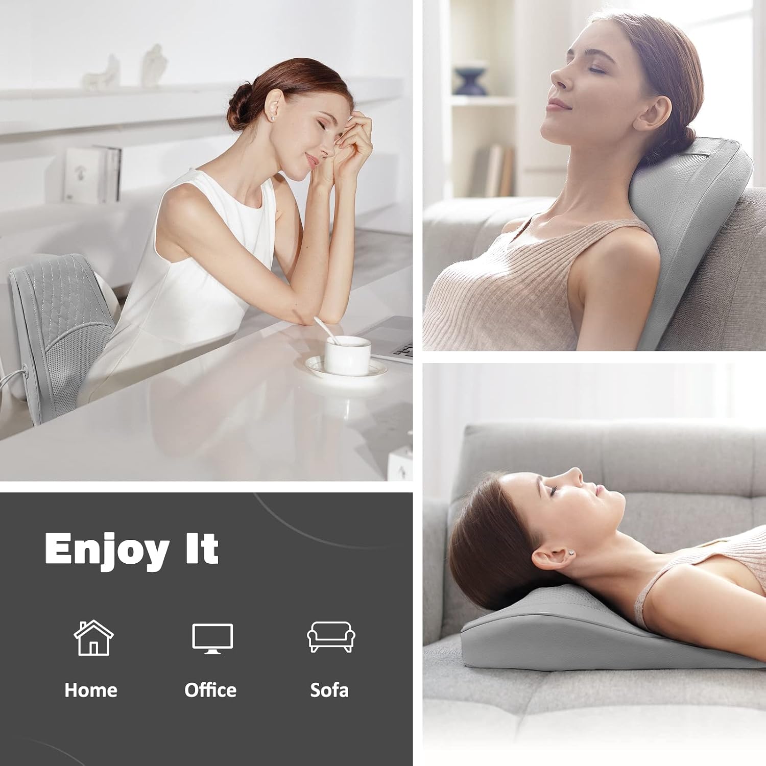 Boriwat Back Massager with Heat, 3D Kneading Massage Pillow for Back, Neck, Shoulder, Leg Deep Tissue, Gifts for Women Men Mom Dad(Light Gr…