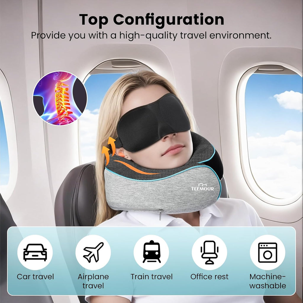 Travel Pillow-Neck Pillows for Airplanes, Memory Foam Travel Neck Pillow for Long Flights|Airport Travel Essentials 360° Support Gifts…