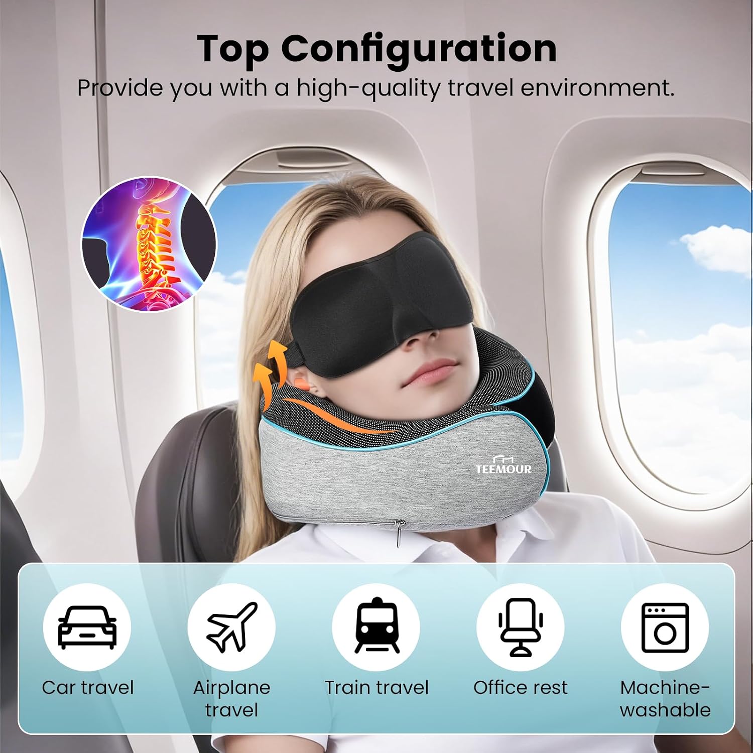 Travel Pillow-Neck Pillows for Airplanes, Memory Foam Travel Neck Pillow for Long Flights|Airport Travel Essentials 360° Support Gifts…