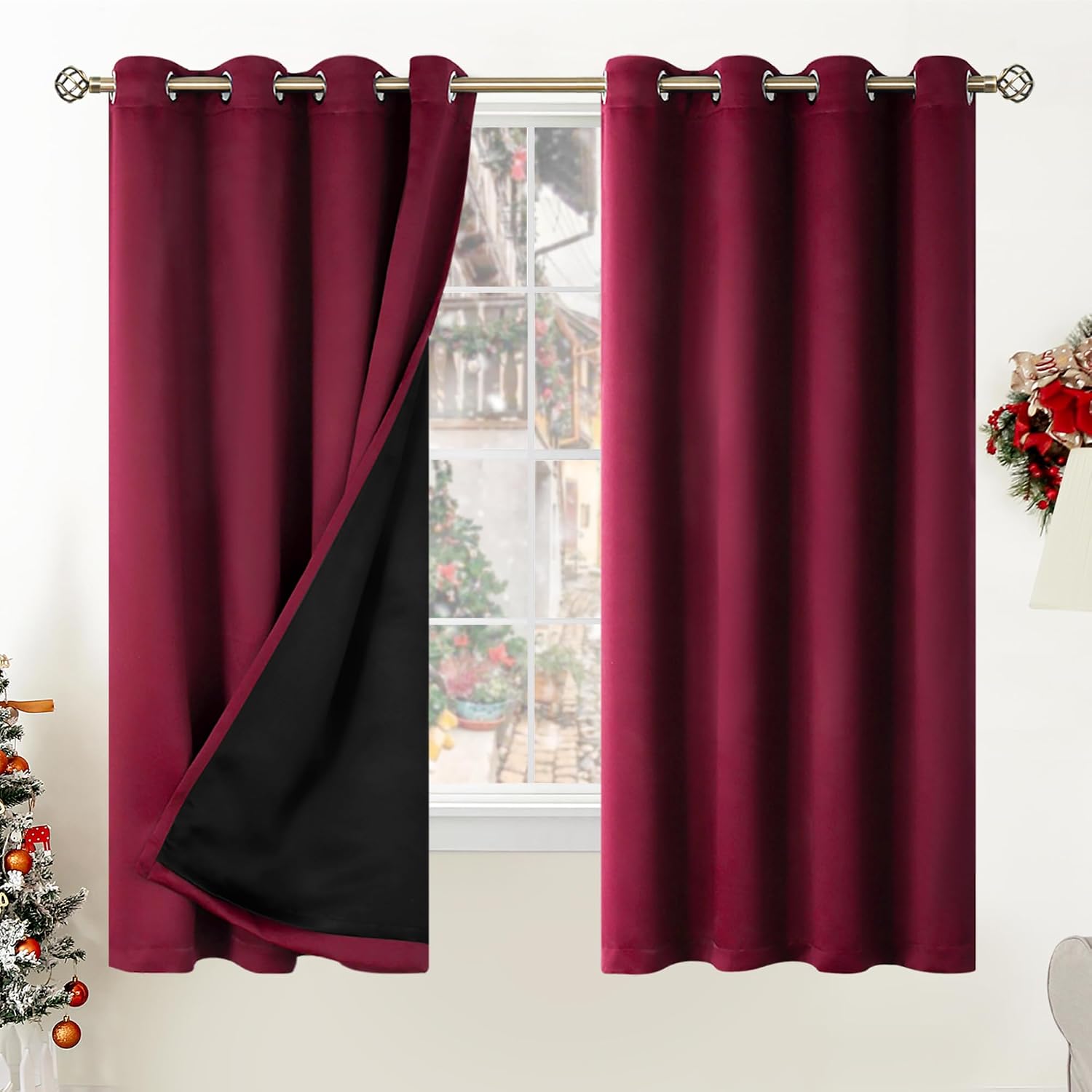 BGment Thermal Insulated 100% Blackout Curtains for Bedroom with Black Liner, Double Layer Full Room Darkening Noise Reducing Grommet Curta…