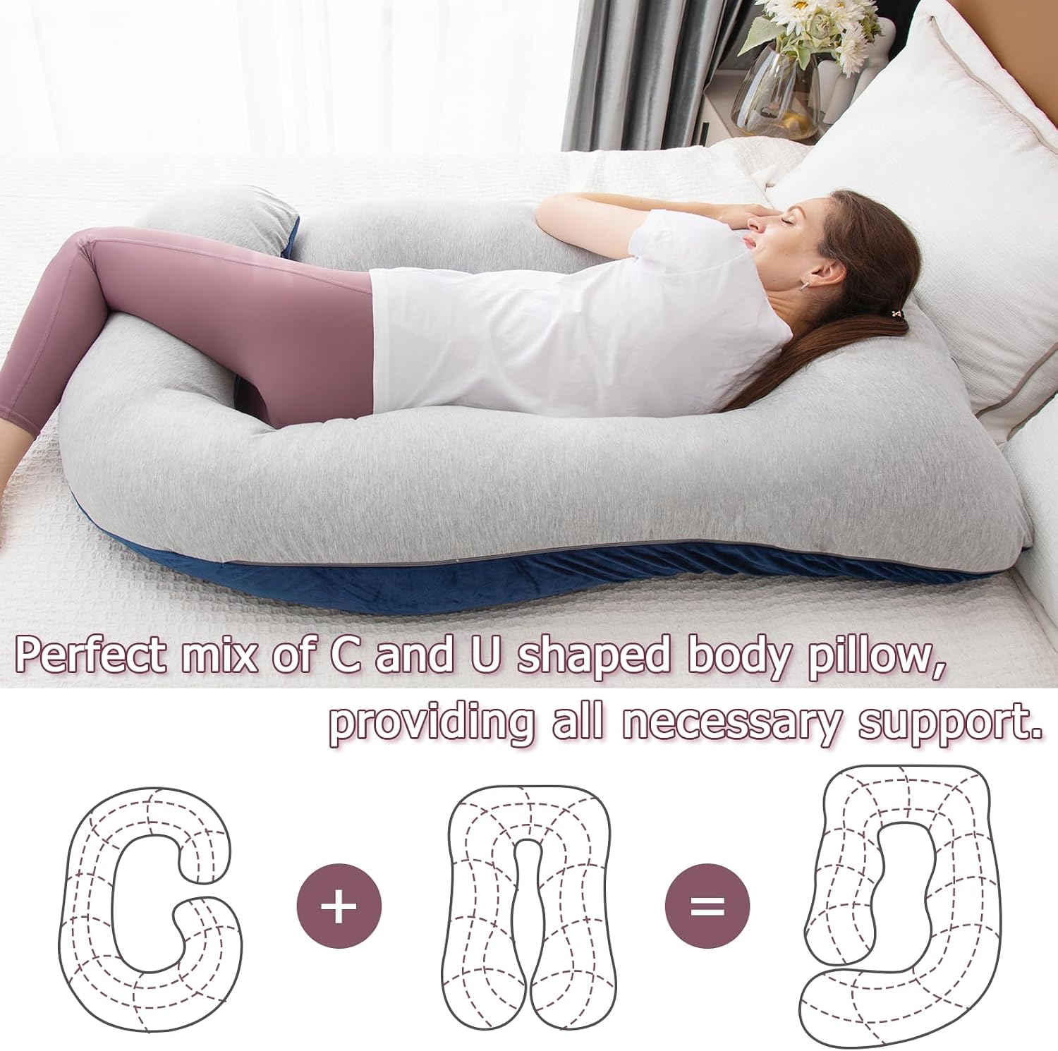 Moonpine MOON PINE Pregnancy Pillow, U Shaped Full Body Pillow for Maternity Support, Sleeping Pillow with Cover for Pregnant Women (Grey B…