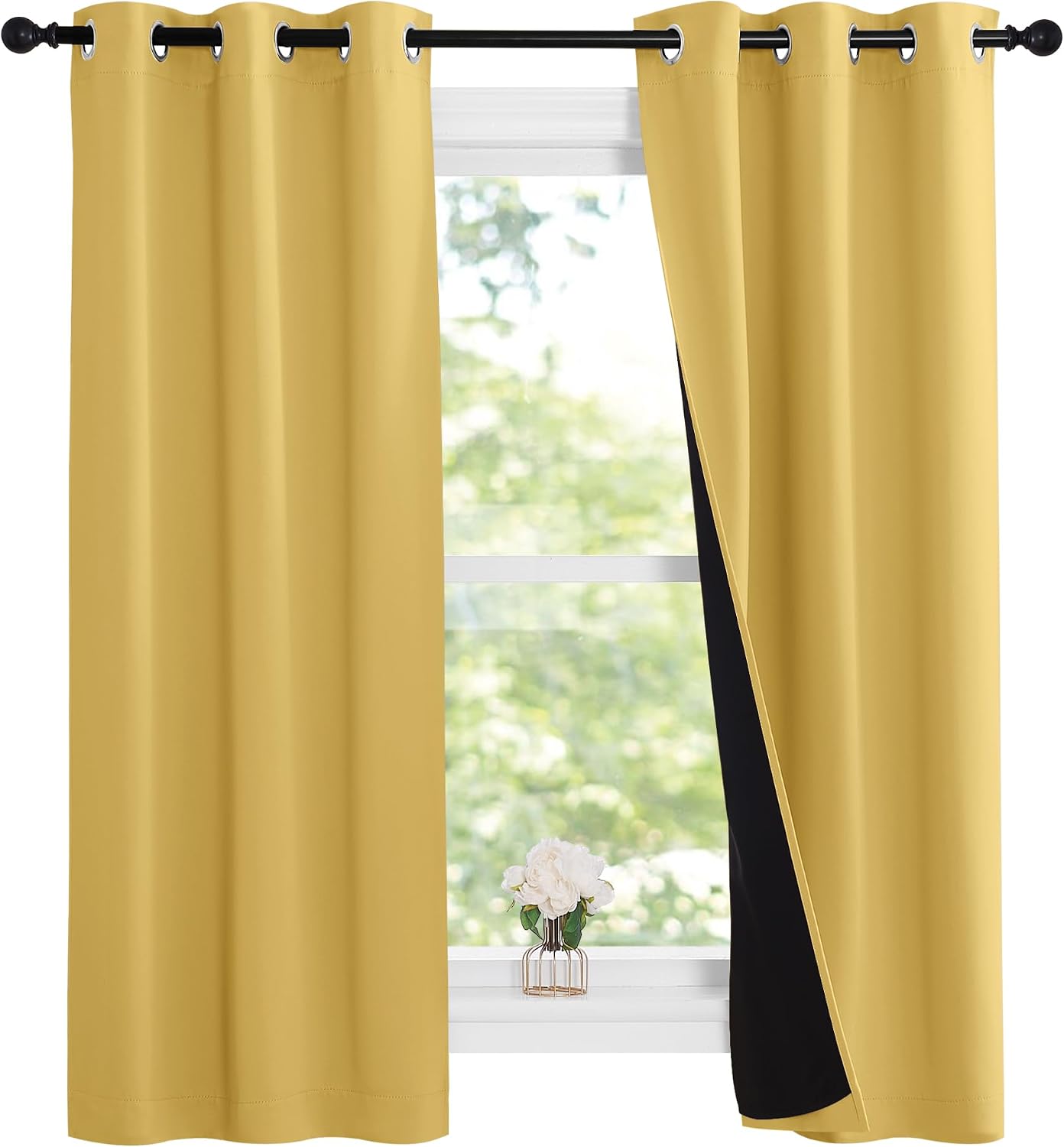 Nicetown Bright Yellow Full Shade Curtain Panels, 37" Wide x 70" Long, Pair of Thermal Insulated & Energy Efficiency Blackout Curtains for…