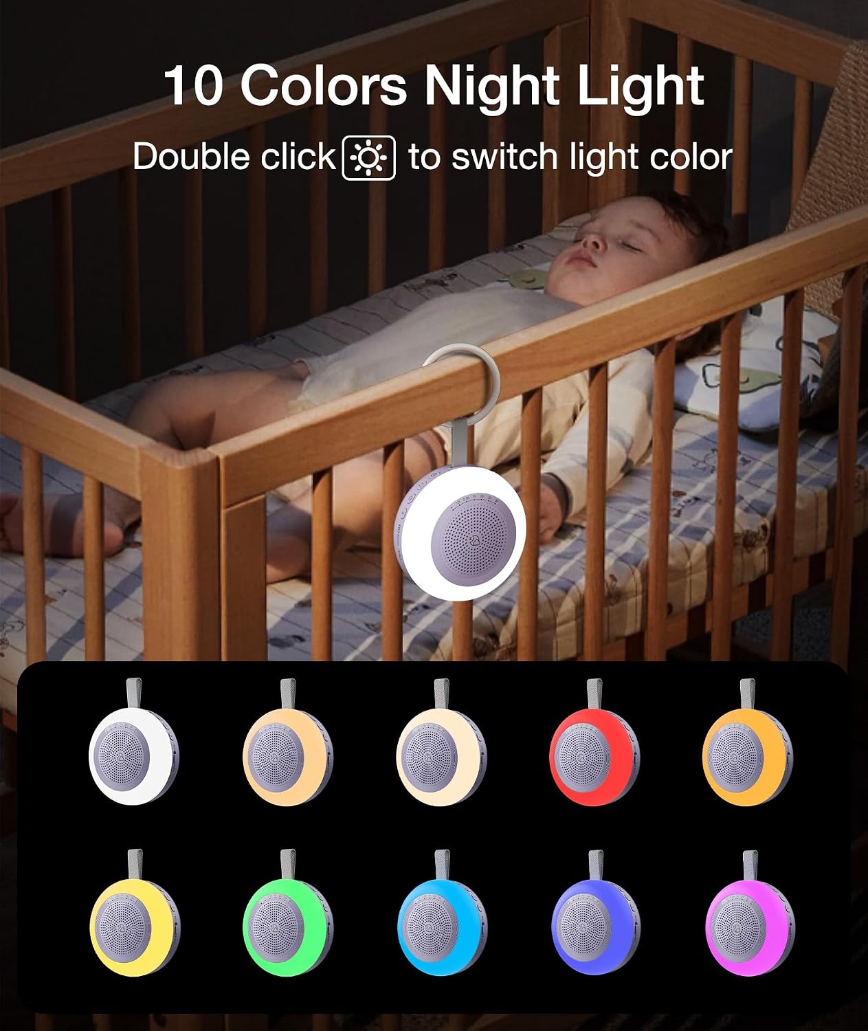 Portable Sound Machine, LEICEX White Noise Machine,33 Soothing Sound 10 Colors Night Light Sleep Machine for Baby Kids, Timer and Memory…