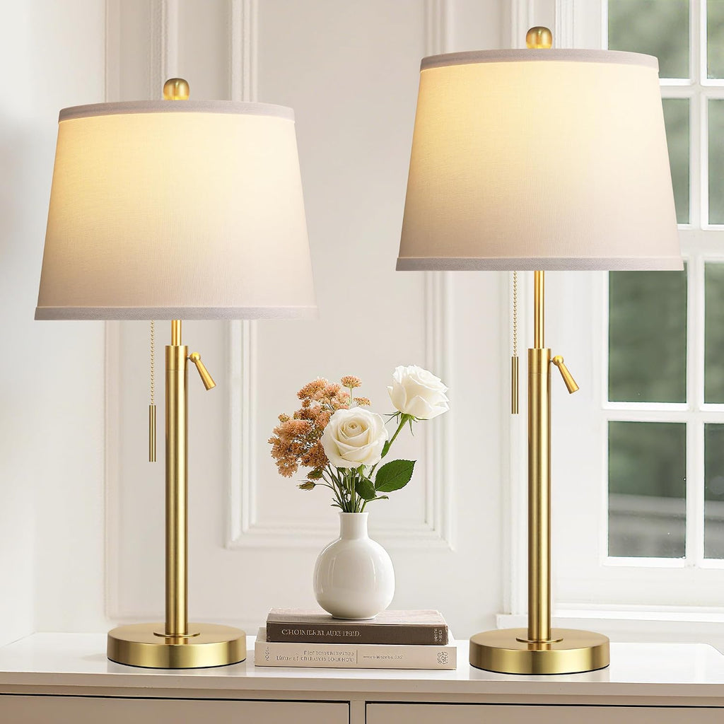 Tall Table Lamps Set of 2, Modern Gold Table Lamps with White Shade for Living Room, Height Adjustable Nightstand Lamps for Bedroom, 3…