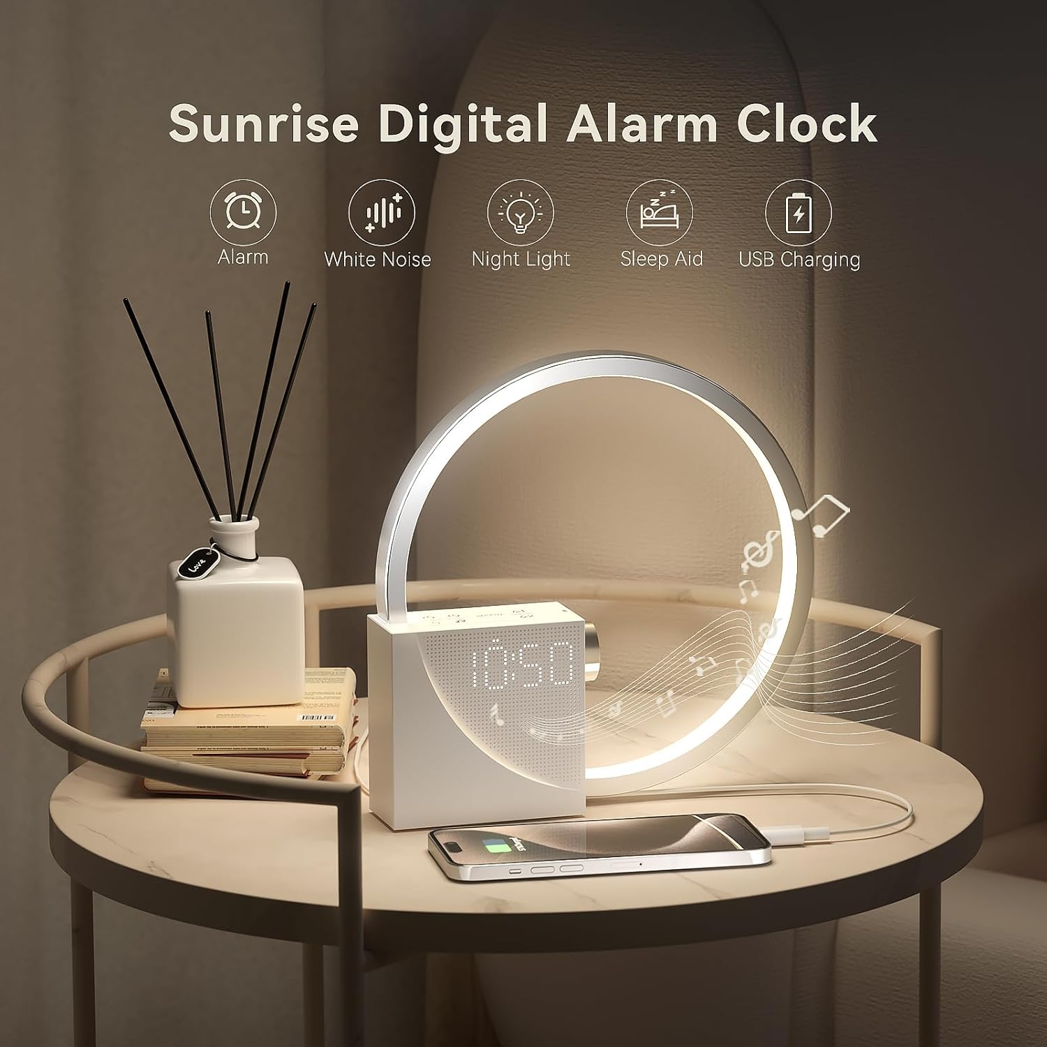LightUpExquisiteLife Vivilumens Sunrise Digital Alarm Clock, White Noise Sound Machine, Timer with USB Port, Dimmable Digital Clo…