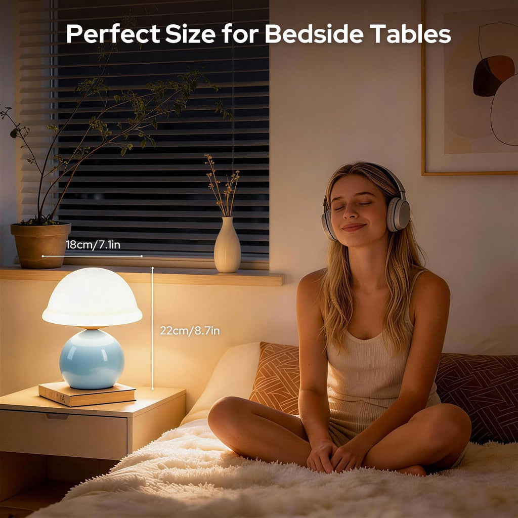 Mushroom Table Lamp for Bedroom, Cozy Bedside Lamp with Glass Shade, Stepless Dimmable Nightstand Lamp for Relaxing Bedroom Decor &…