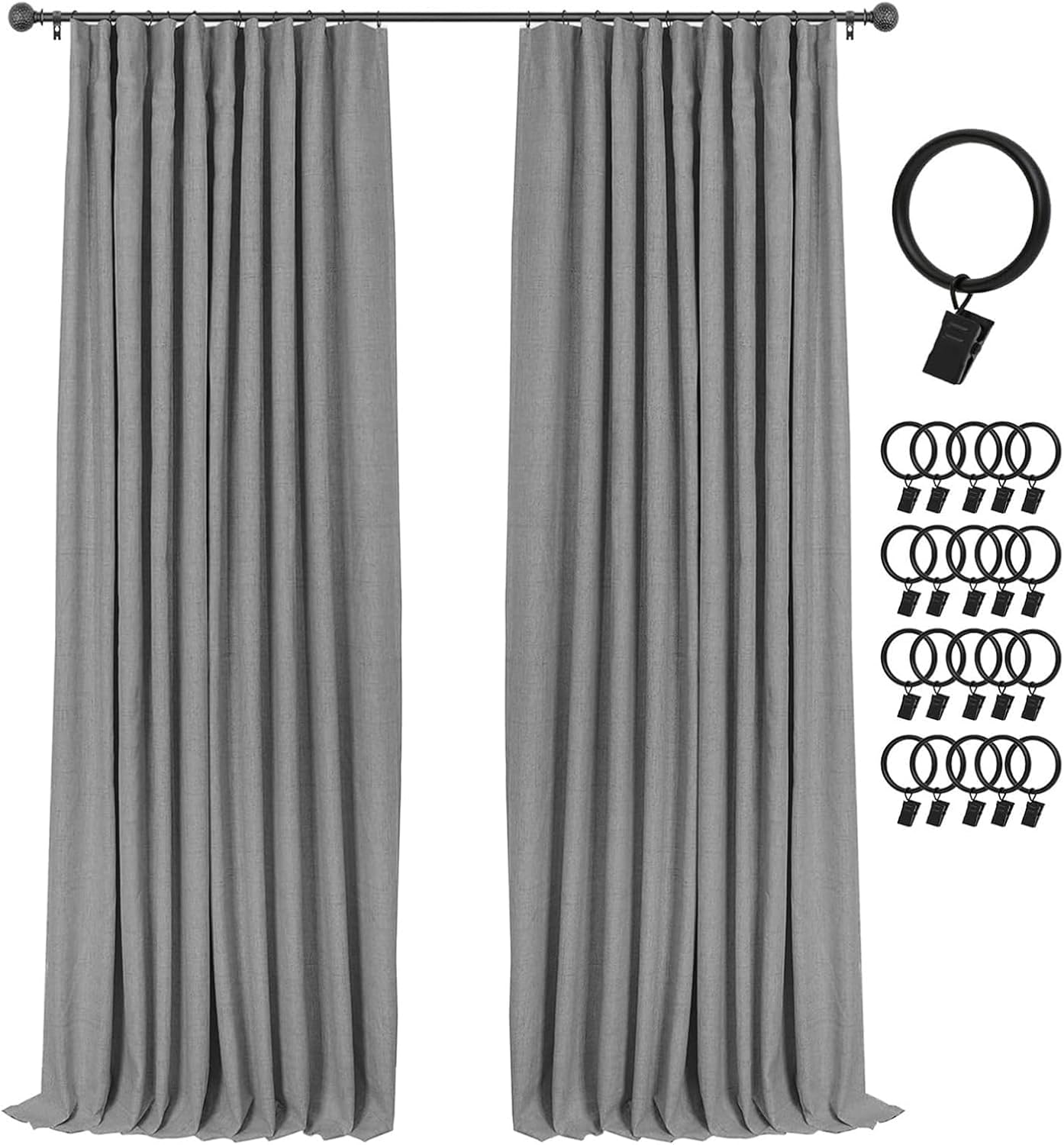 INOVADAY 100% Blackout Curtains for Bedroom, Black Out Curtains 80 Inch Long, Clip Rings Linen Blackout Drapes, Thermal Insulated Room…