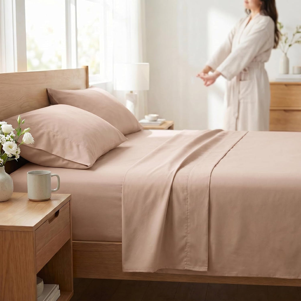 Perupima Peru Pima 285 Thread Count Percale King Sheet Set - 100% Peruvian Pima Cotton, 4 Piece (Flat, Fitted, 2 Pillowcases) - Cooling, Cr…