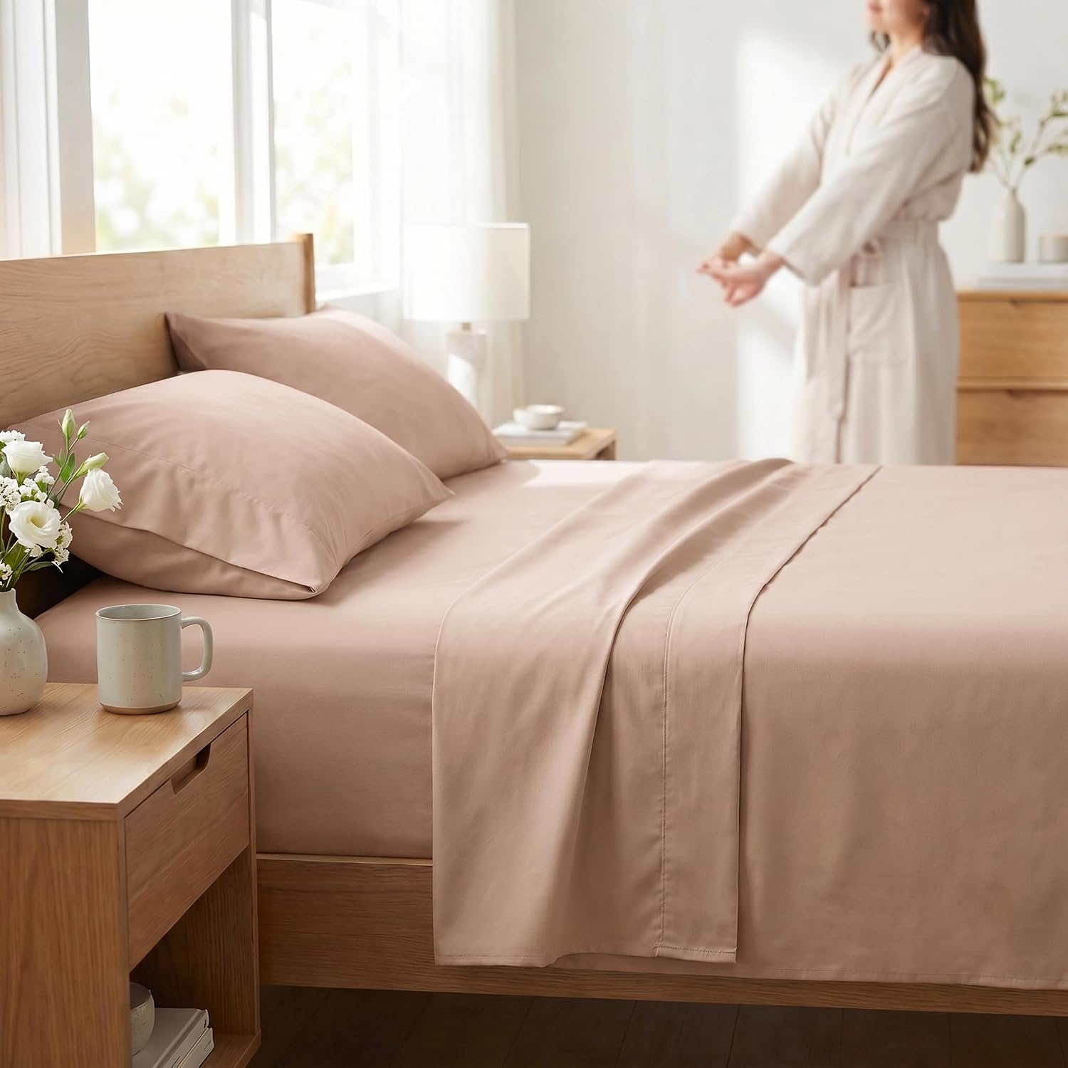 Perupima Peru Pima 285 Thread Count Percale King Sheet Set - 100% Peruvian Pima Cotton, 4 Piece (Flat, Fitted, 2 Pillowcases) - Cooling, Cr…