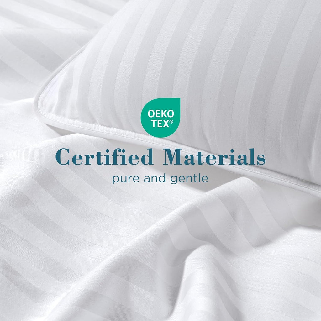 Viewstar Bed Pillows Queen Size Set of 2, Hotel Collection, Down Alternative Soft Pillow for Back, Stomach or Side Sleepers, Striped White…