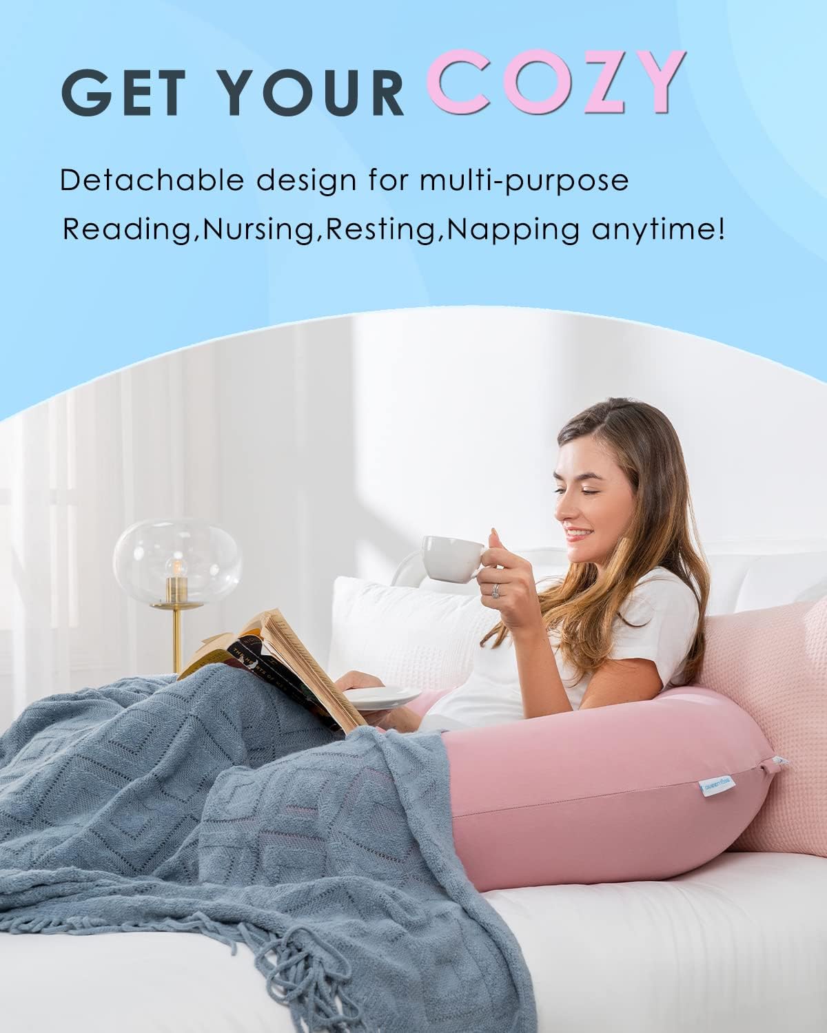 Queenrose QUEEN ROSE Cooling Pregnancy Pillows, E Shaped Maternity Pillow for Sleeping, with Extra Wedge Pillow for Belly Support, 60 Inch…
