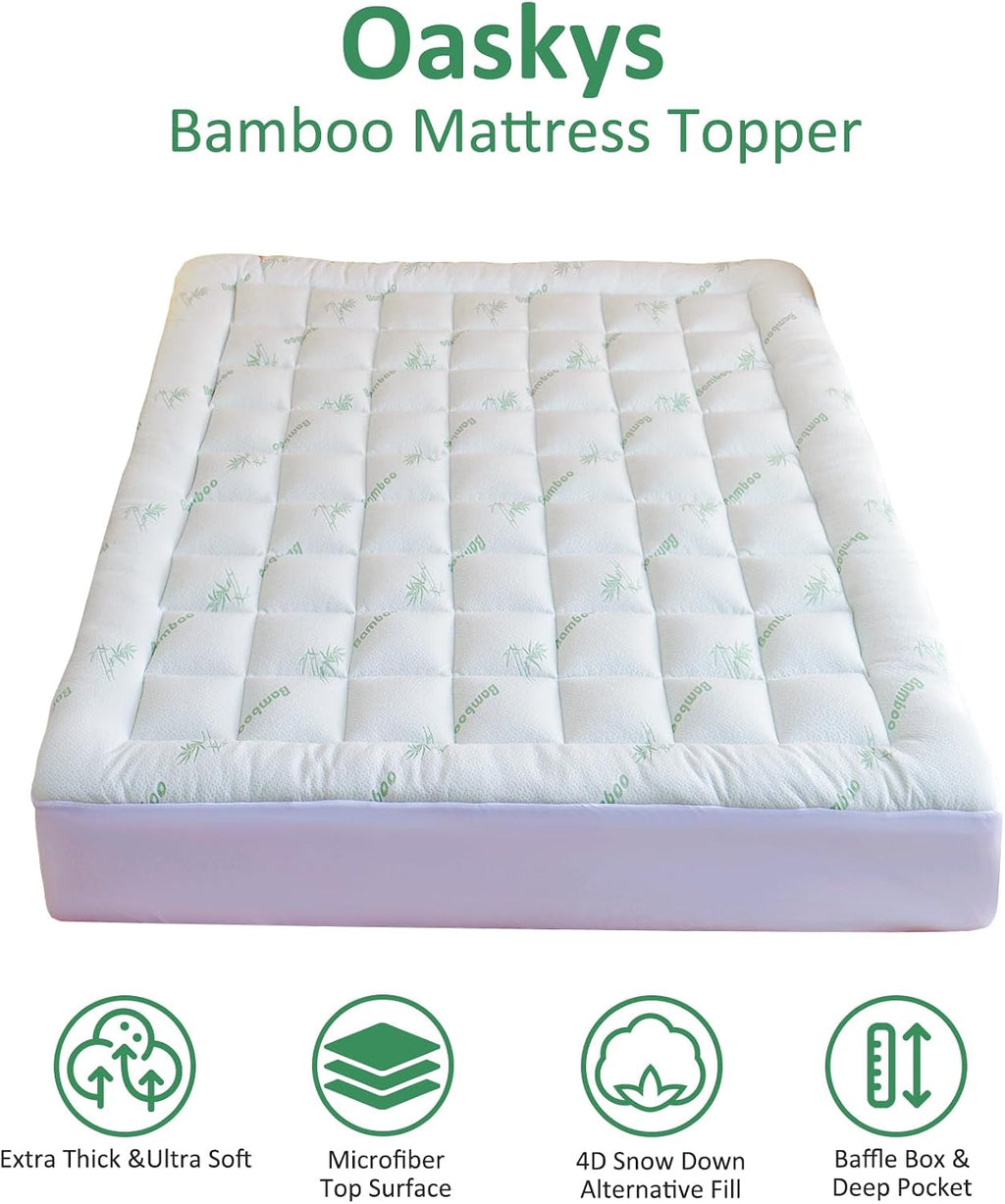 oaskys Mattress Topper Queen Size - Cooling Extra Thick Breathable Viscose Made from Bamboo Mattress pad - Soft Quilted Fitted Mattress…