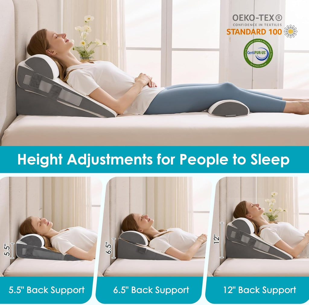 Wgakced 4Pcs Wedge Pillow Set for After Surgery, Acid Reflux Relief, Adjustable Bed Wedge Pillows for Sleeping, Anti Snore, Memory Foam Trian…