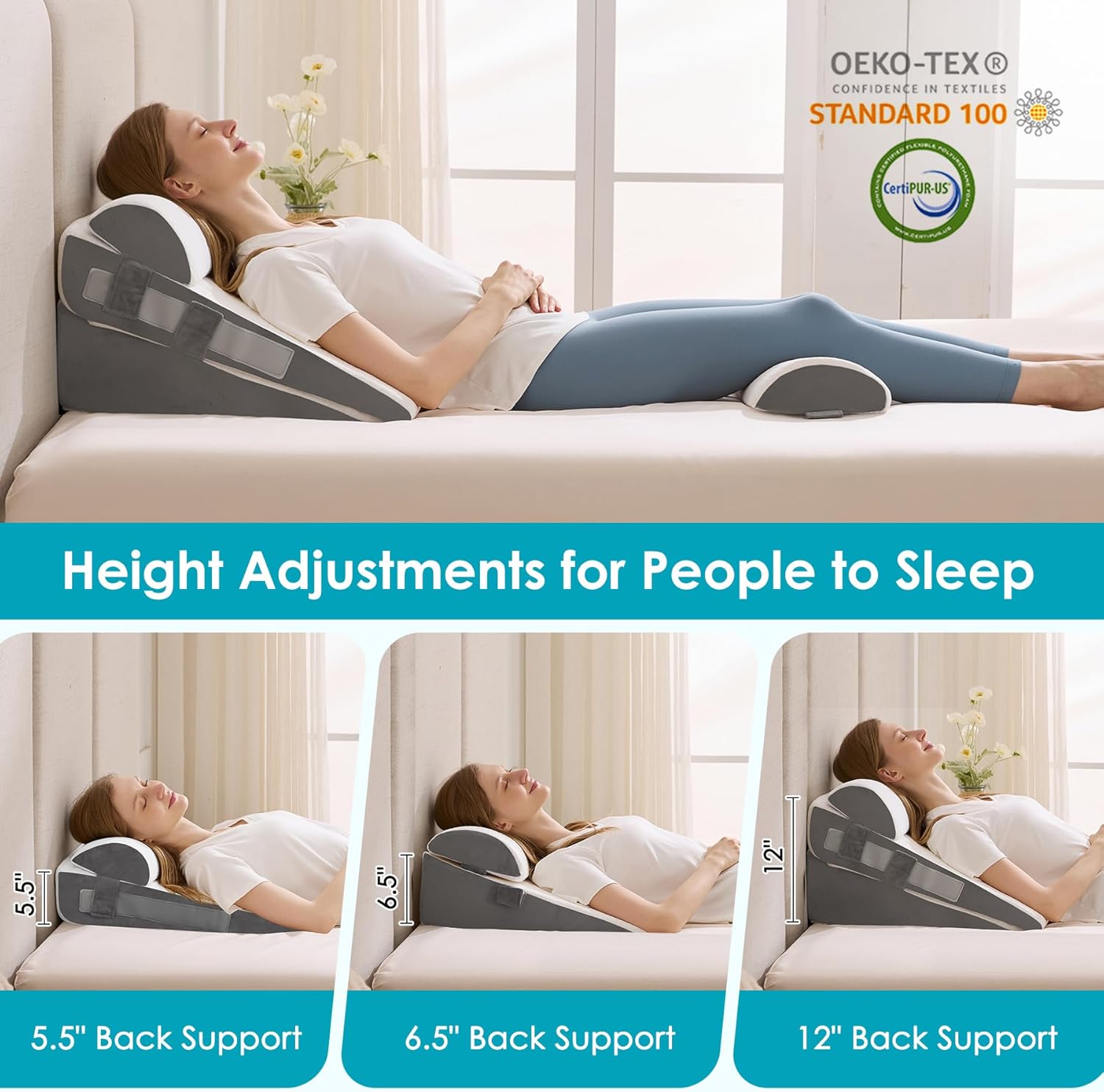 Wgakced 4Pcs Wedge Pillow Set for After Surgery, Acid Reflux Relief, Adjustable Bed Wedge Pillows for Sleeping, Anti Snore, Memory Foam Trian…