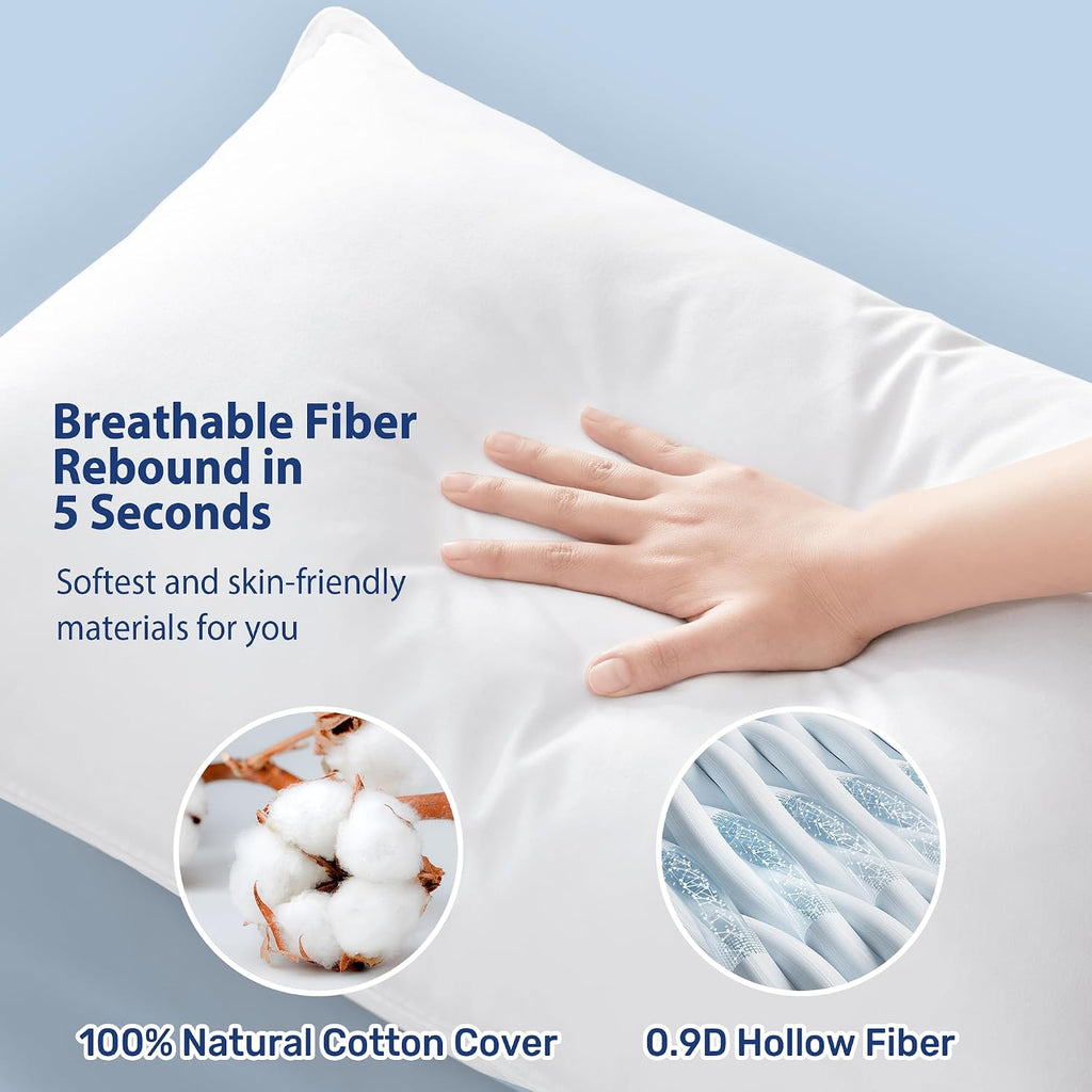 UNIKOME Ultra Soft Pillows Standard Size Set of 2 - Hotel Collection Luxury 100% Cotton Cover Down Alternative Bed Pillow, Fluffy Pillows…