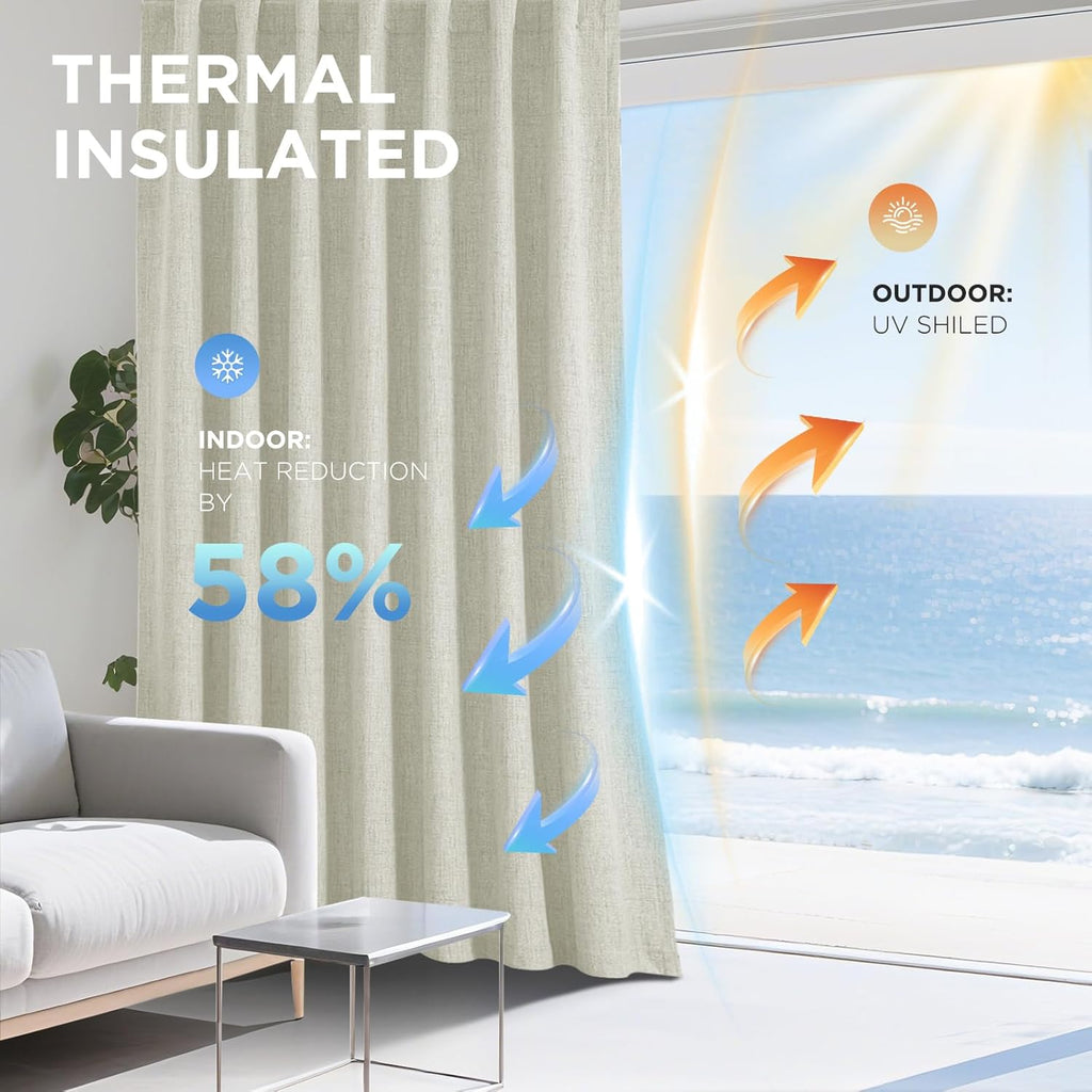 Joydeco Blackout Curtains for Bedroom - 108 Inch Long 100% Light Blocking 2 Panels Beige Drapes, Thermal Insulated Room Darkening…