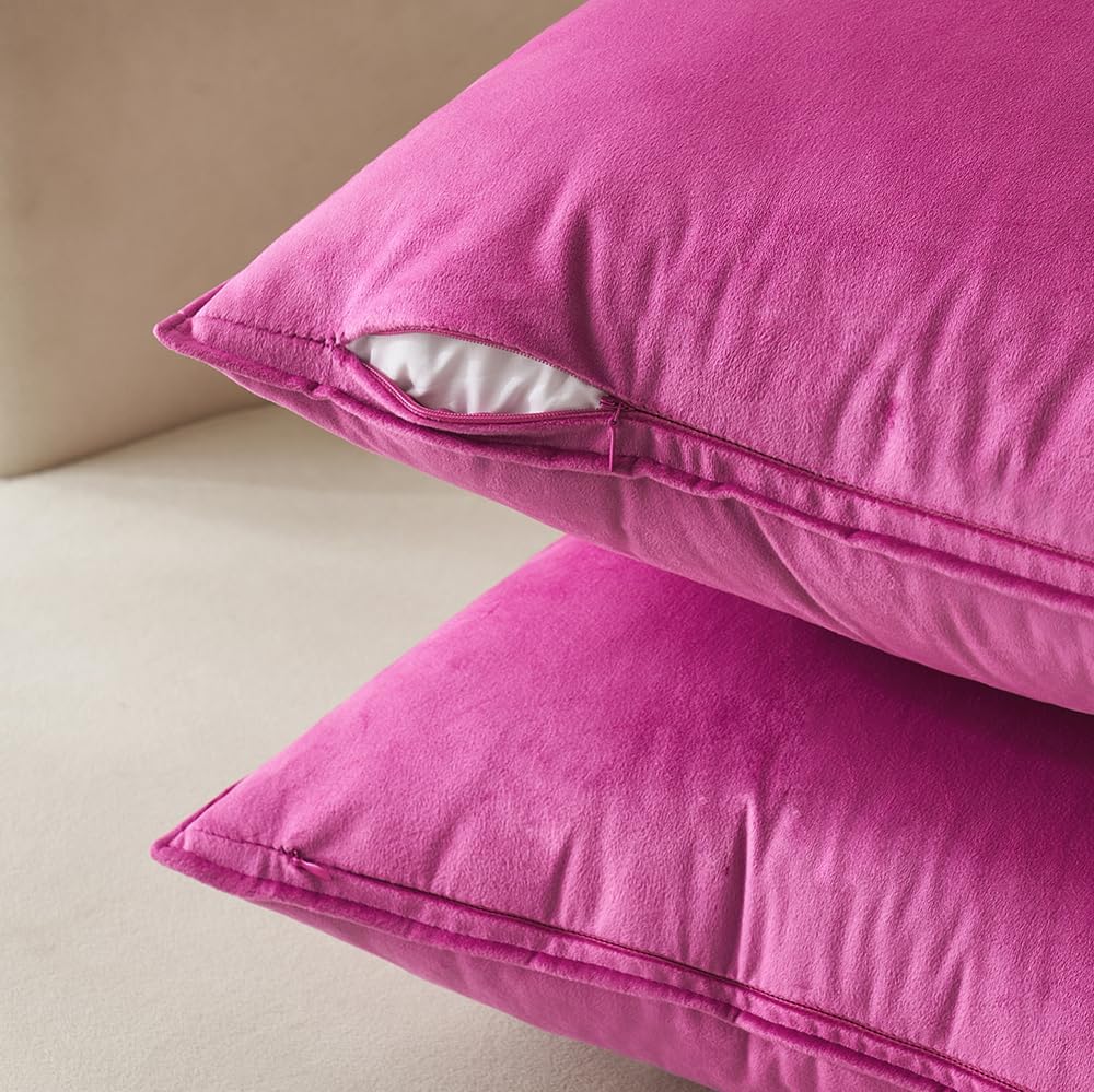 Miulee Summer Hot Pink Velvet Throw Pillow Covers 18x18 Soft Decorative Solid Square Cushion Cases Pack of 2 Modern Luxury Home Decor for C…