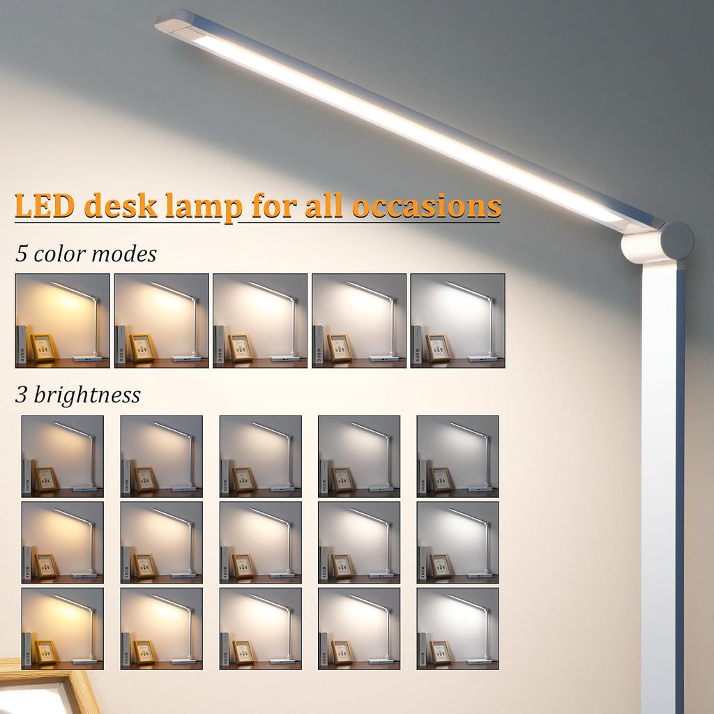 LED Desk Lamp with USB Ports, Touch Desk Lamps for Home Office with 5 Color Modes,3 Brightness Desk Light with Small Night Light, Reading…