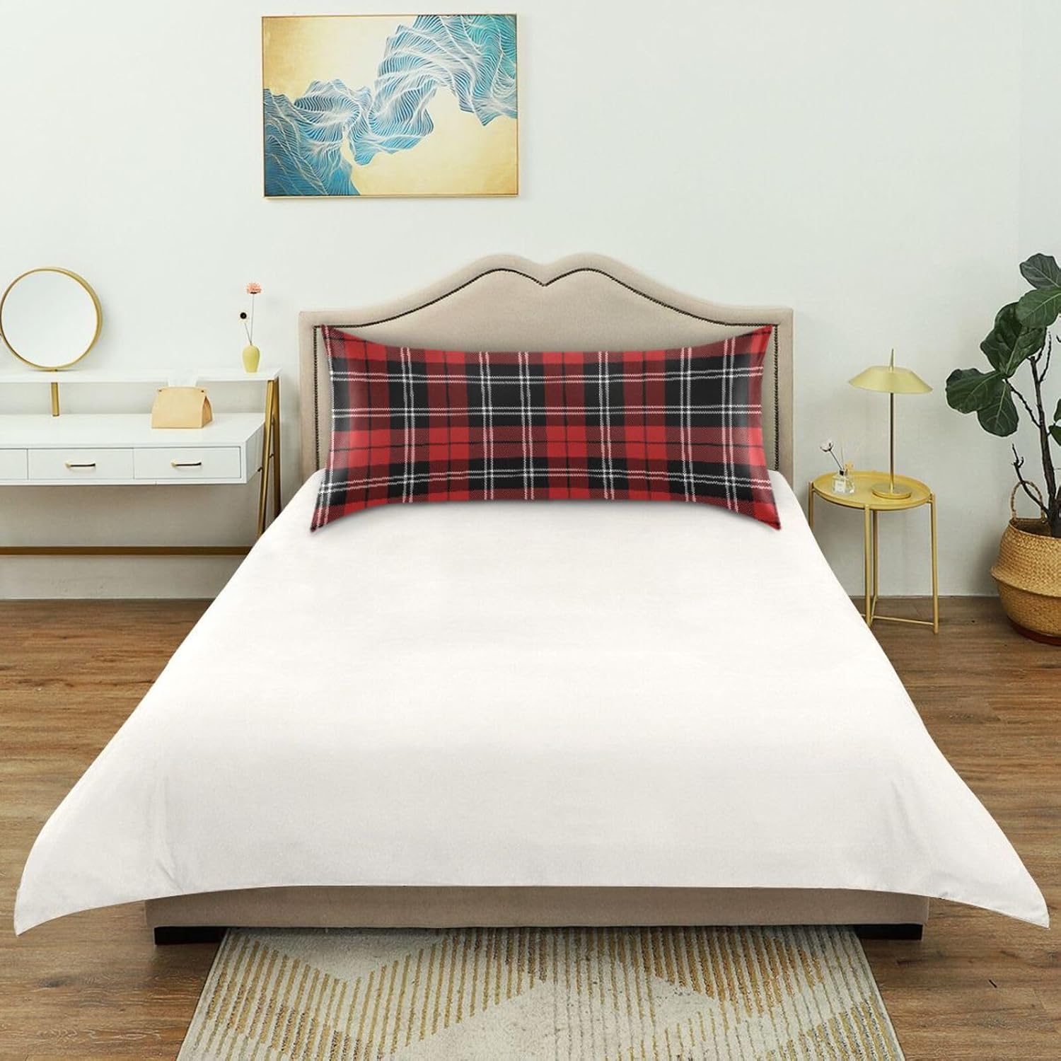 Christmas Plaid Boby Pillow Covers Silk Pillowcase for Hair and Skin Soft and Smooth Cooling Satin Pillowcase Standard Size Pillow Case…