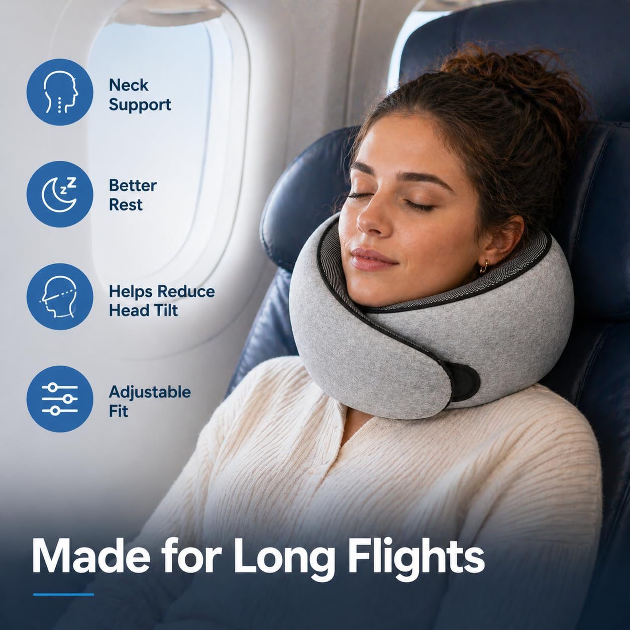 PurrochLife Purroch G-Shape Memory Foam Travel Neck Pillow - 100% Pure Foam Ergonomic Support with Eye Mask & Ear Plugs for Airplane Flight…