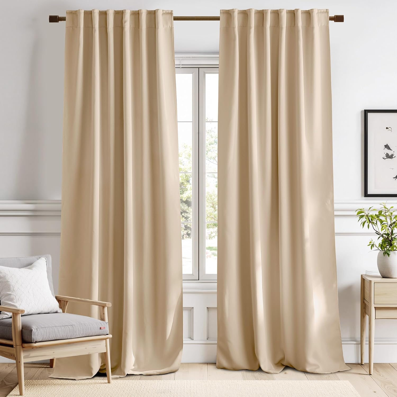 Nicetown Window Treatment Room Darkening Draperies - (Biscotti Beige Color) 52 Width X 108 Length, Room Darkening Curtains and Drapes for B…