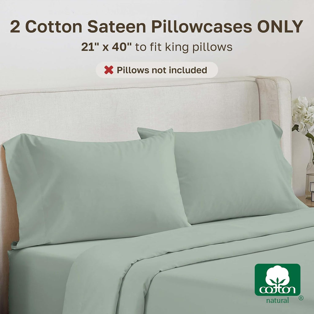 California Design Den 100% Cotton King Size Pillow Cases Set of 2 - Soft & Silky 500 Thread Count Sateen, Breathable Pillow Cover Cotton…