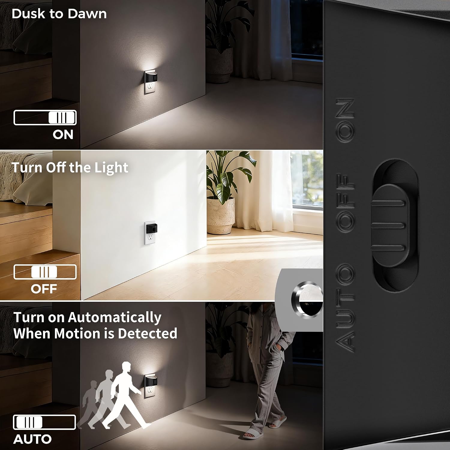 DORESshop LED Night Light[2 Pack], Night Lights Plug into Wall, 3 Mode Plug in Night Light with Motion Sensor, Dusk to Dawn Sensor, 5000K…