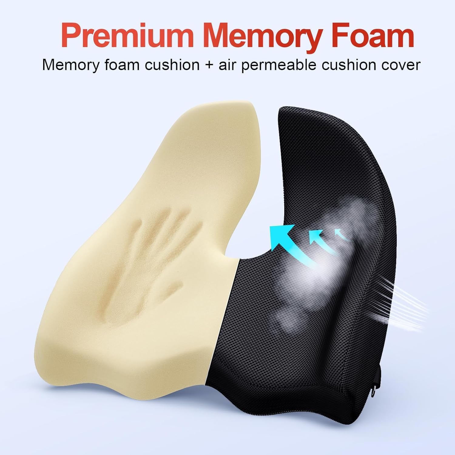 Benazcap X Large Memory Seat Cushion for Office Chair Ergonomic Cushions Butt Pillow for Pressure Relief Sciatica & Memory Foam for Long Si…