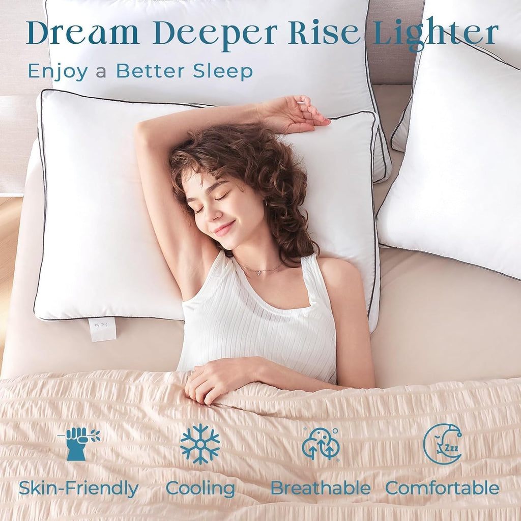 Muxhomo Bed Pillows Queen Size Set of 4, Gusseted Sleeping Pillows for Side, Back, and Stomach Sleepers, Hotel Quality, Oeko-Tex Certified…