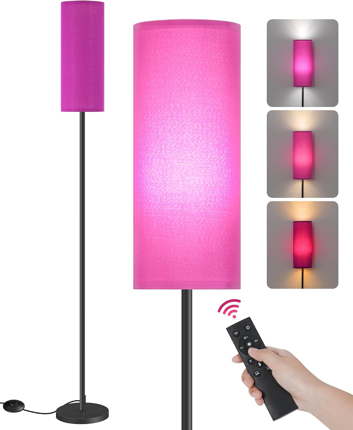 Dimmable Purple Floor Lamp for Living Room with Remote and Foot Switch, Corner Floor Lamp for Bedroom, 64.4" Standing Tall Lamp, 10W…