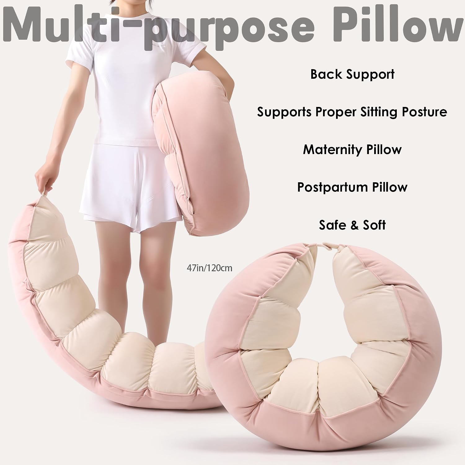 Peallow(Pat. Pend) – Long Round Body Pillow for Adults, Bolster Pillow for Sleeping, Soft and Supportive Pillow for Sleeping & Lumbar…