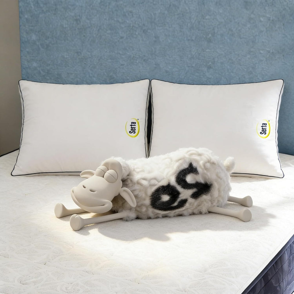 Serta Hotel Collection Bed Pillows King Size Set of 2, 400 Thread Count 100% Cotton Cover, Medium Support Gusseted Down Alternative Pillow…