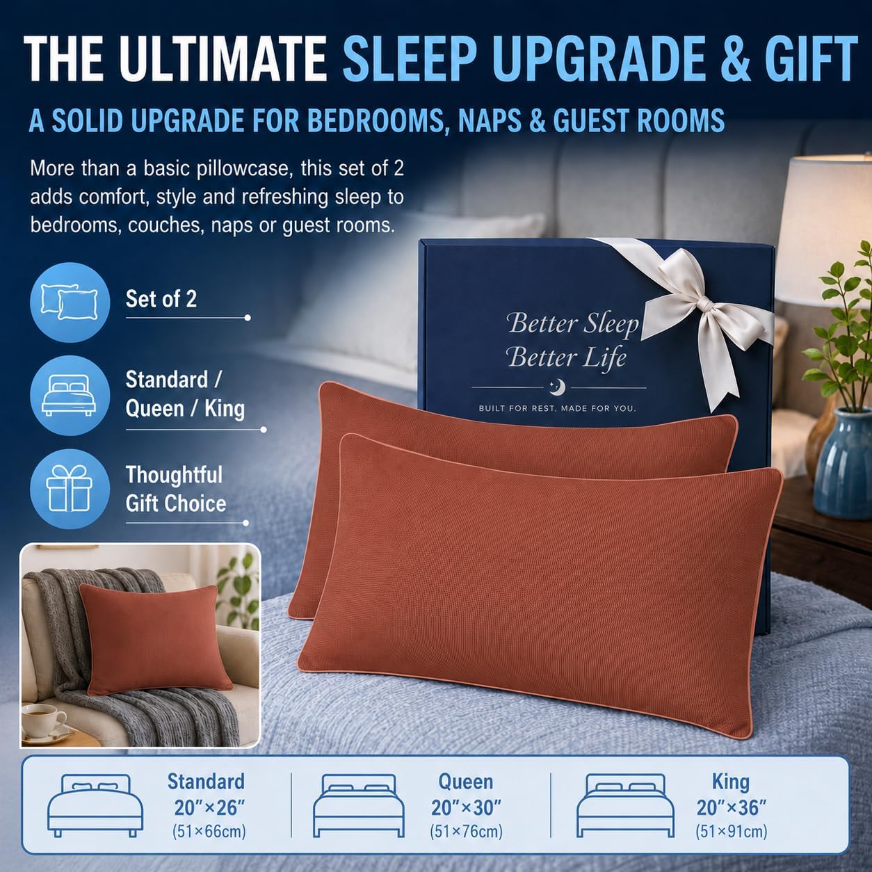 Cieltown Cooling Pillow Cases for Hot-Sleepers: Q-Max ≥0.4 Nylon Spandex Cool-to-Touch for Night Sweats - Waffle Weave for Dry & Com…