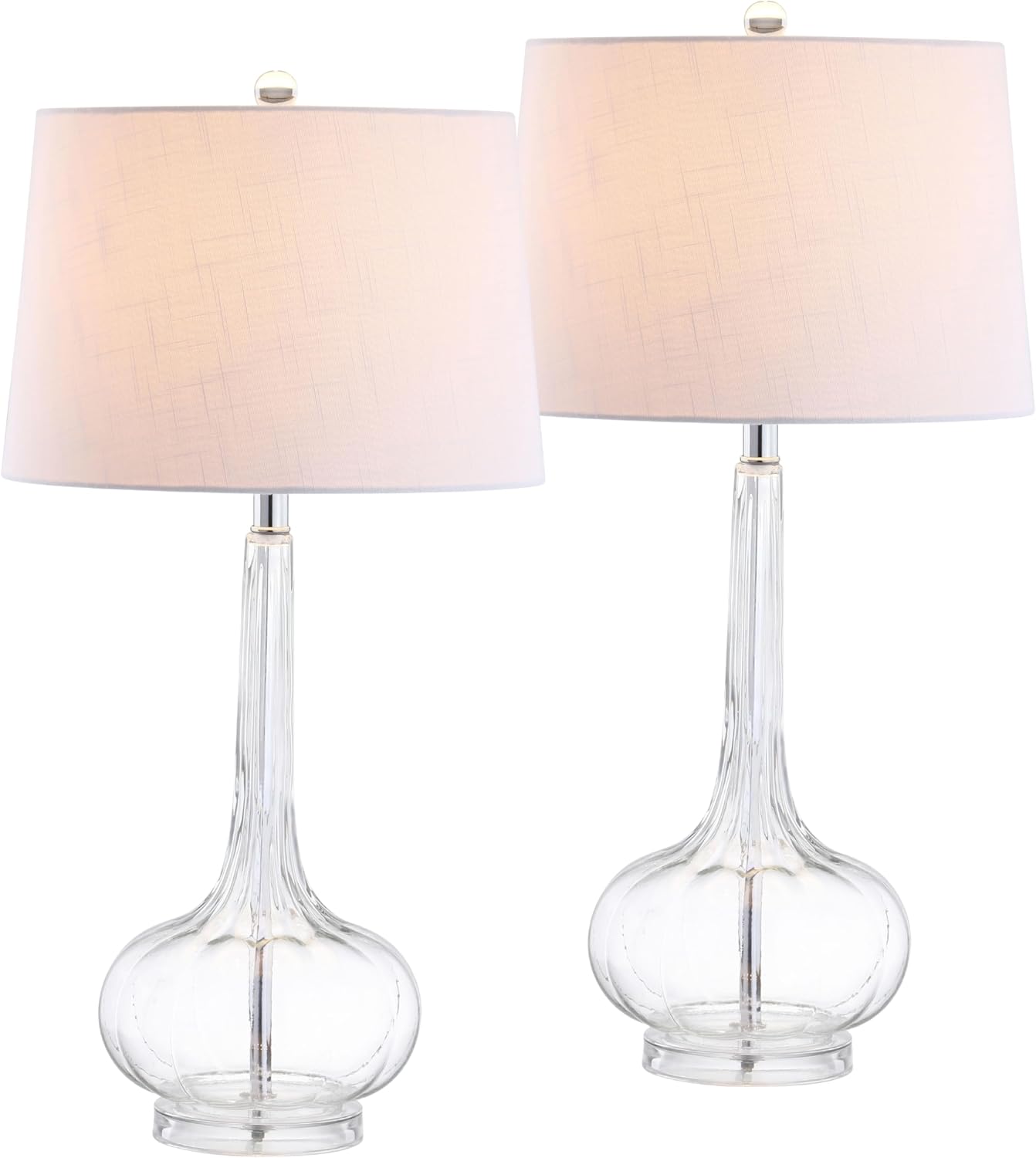 JONATHAN Y 28.5" Clear Glass Teardrop LED Table Lamp Set of 2 for Living Room Bedroom Nightstand, White Linen Shade Modern Transitional…