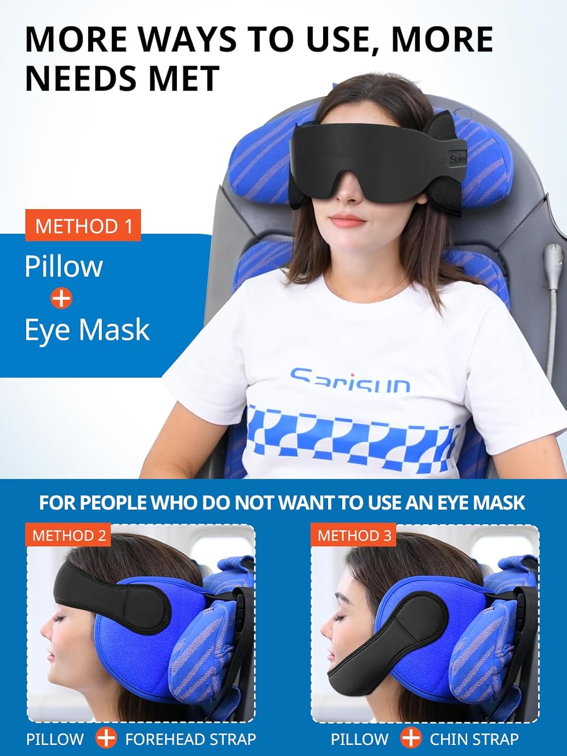 SARISUN Travel Pillows for Airplanes with Sleep Eye Mask, Chin Strap, Airplane Pillow for Long Flights, Car Road Trip, 360° Support…