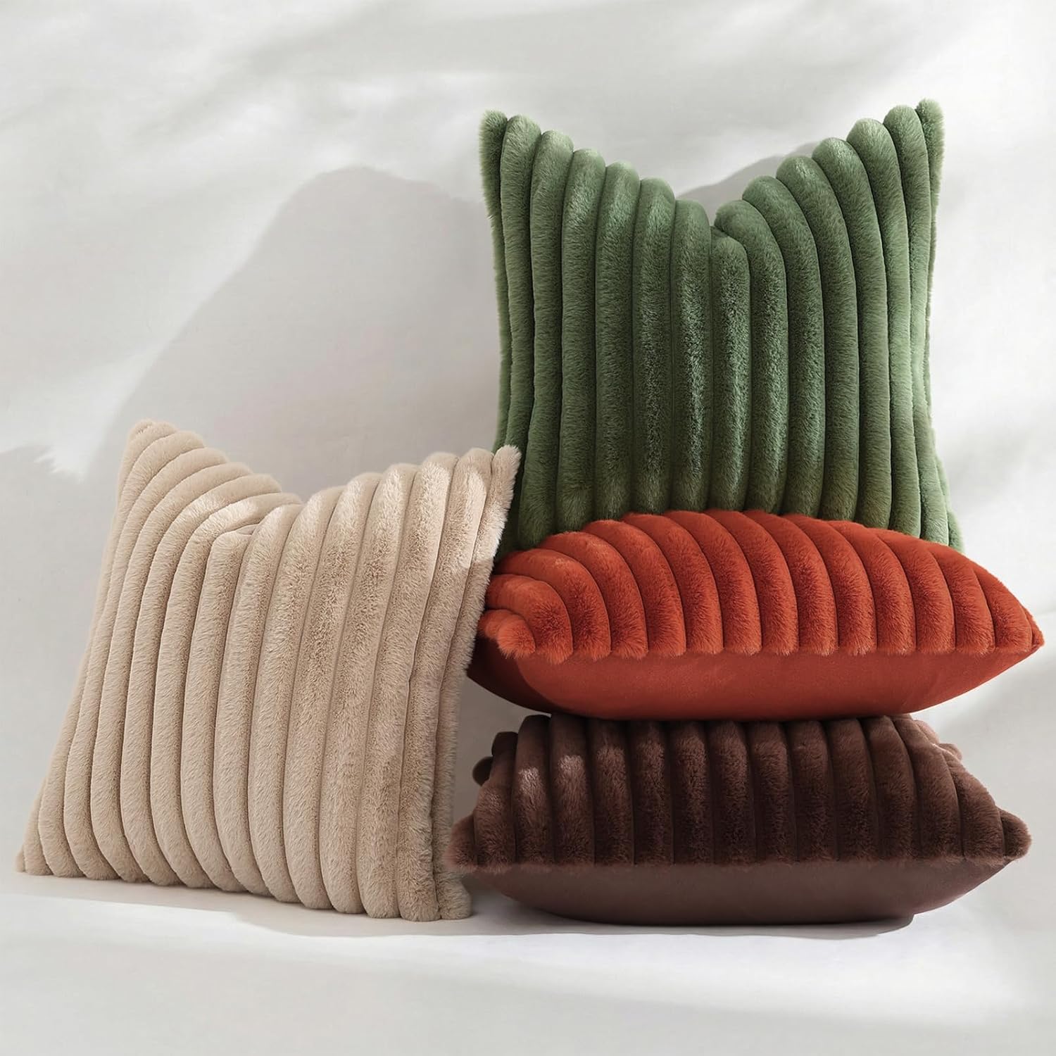 decorUhome Cozy Faux Fur Throw Pillow Covers 26x26 Set of 2 Decorative Soft Plush Striped Modern Farmhouse Boho Couch Euro Sham Pillow Case…