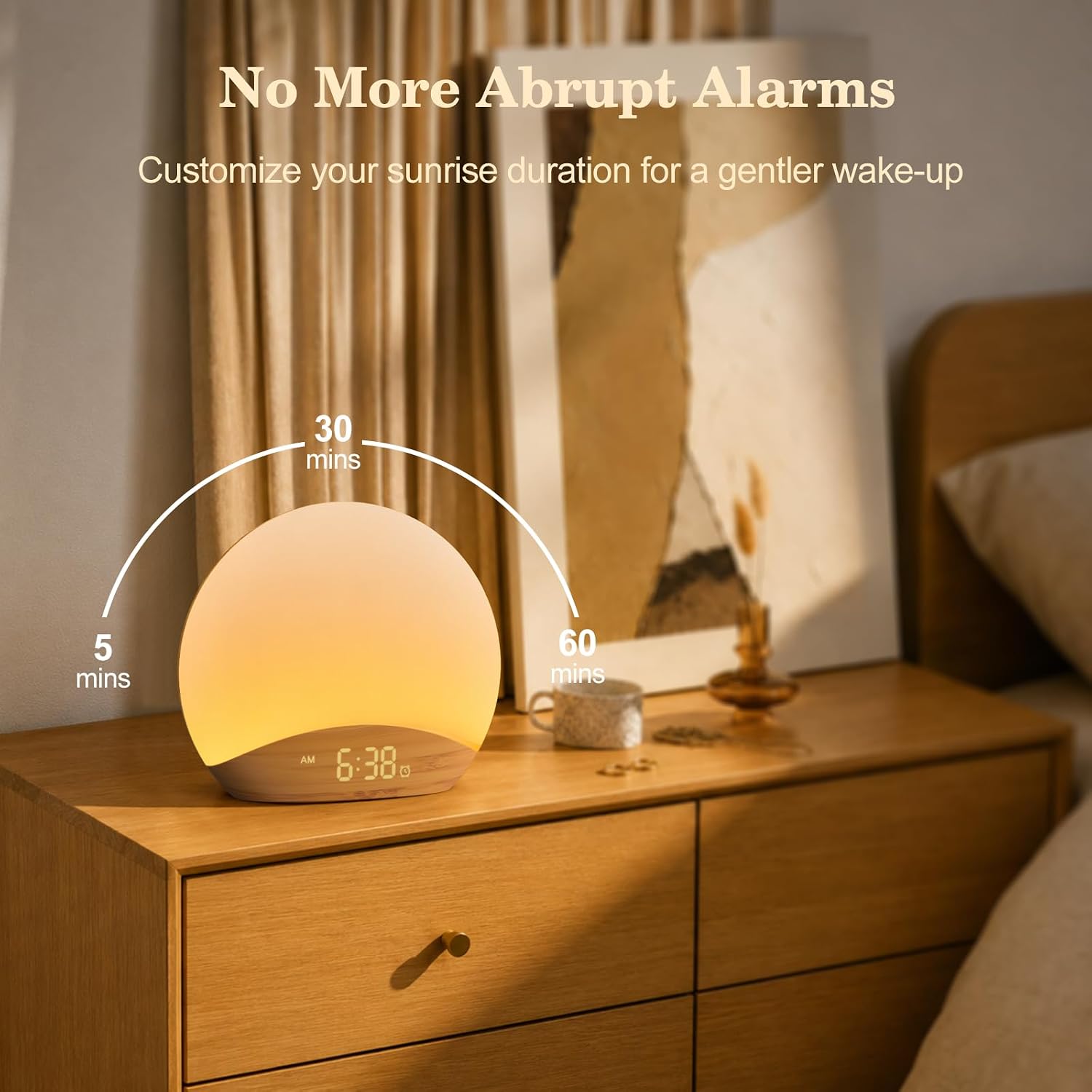 REACHER Wood Grain Sunrise Alarm Clock and Sound Machine Nightlight, Digital Dimmable Clock for Bedroom, 26 Sleep Sounds, White Noise…