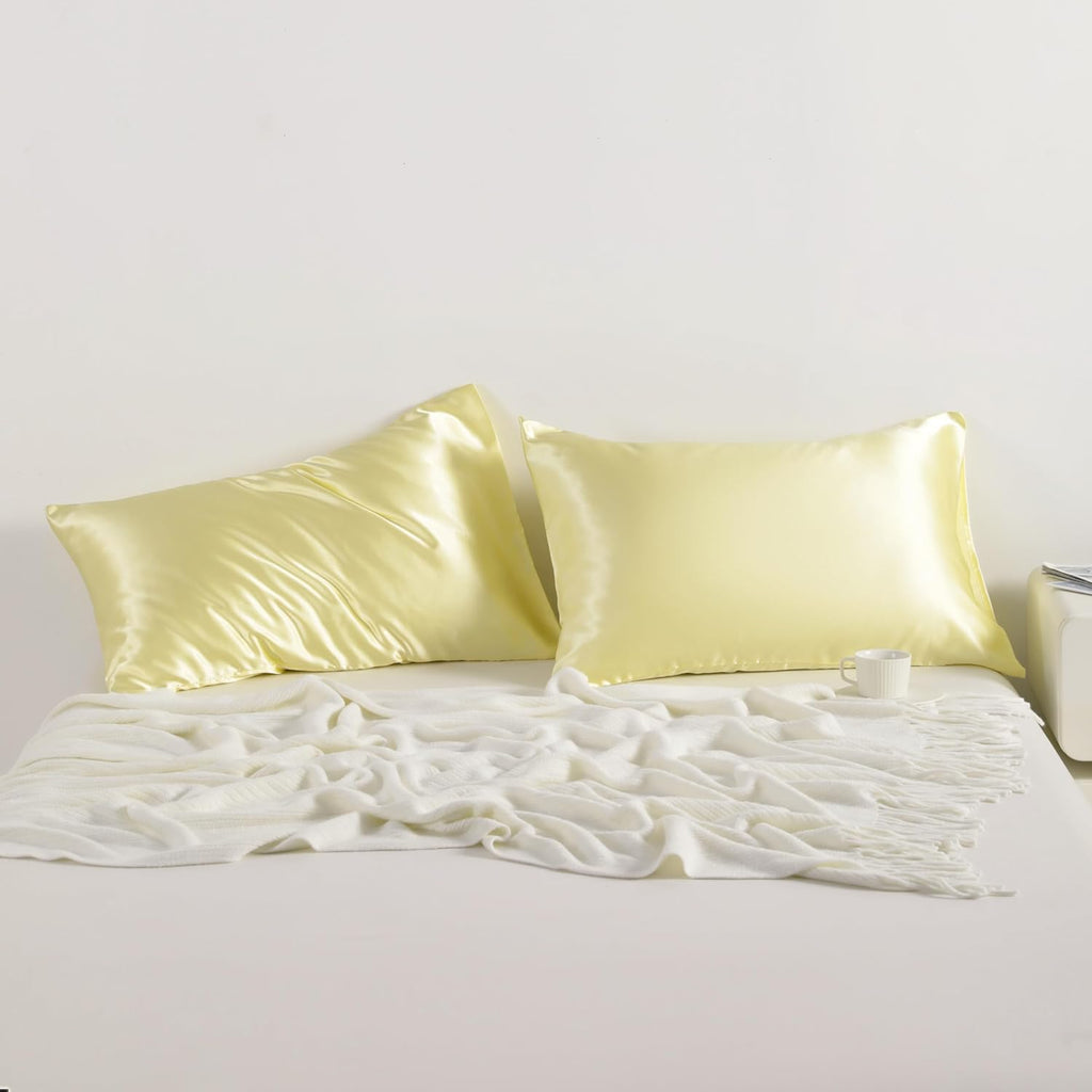 Ntbay 2 Pack Satin King Pillowcases for Hair and Skin, Luxurious and Silky Pillow Cases with Envelope Closure, 20x36 Inches, Light Yellow 2…