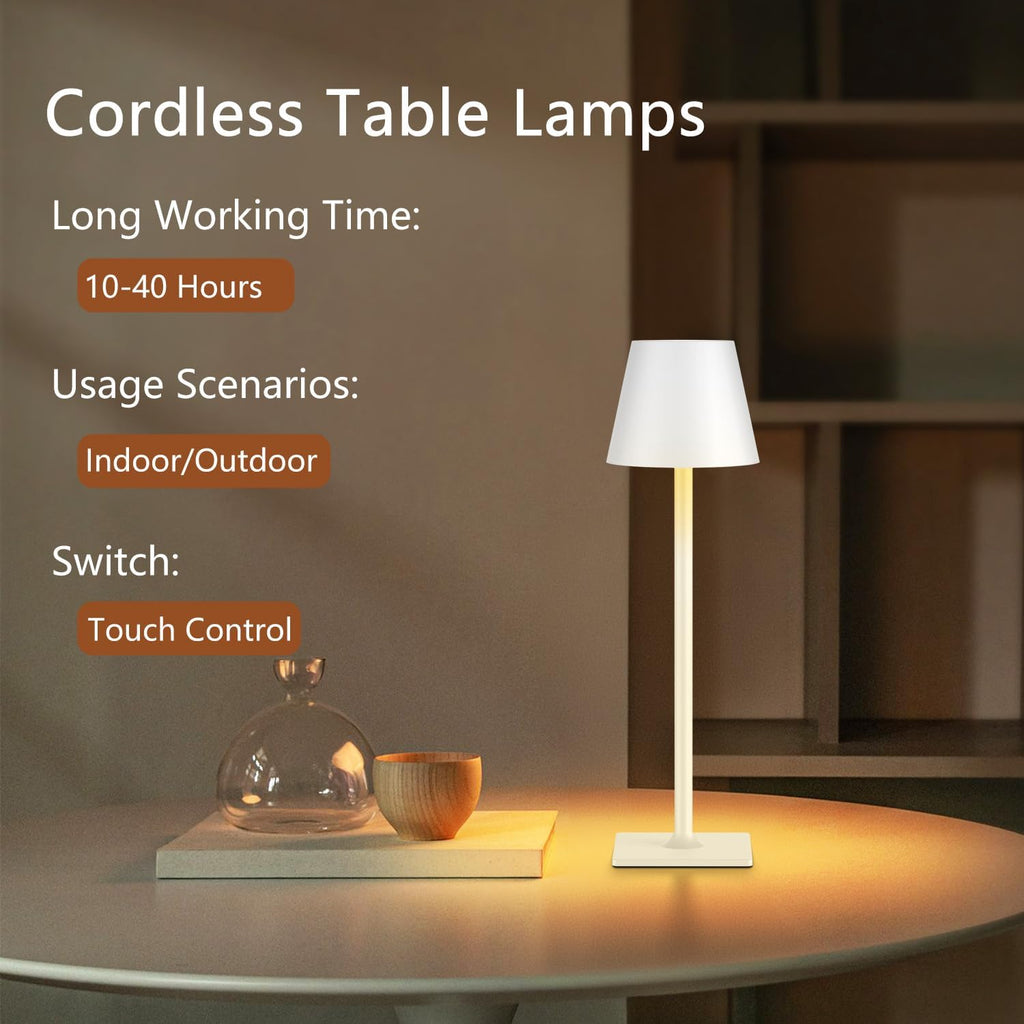 Yogaret White Cordless Table Lamp Set of 2 for Patio Restaurant Home Dinner Kitchen